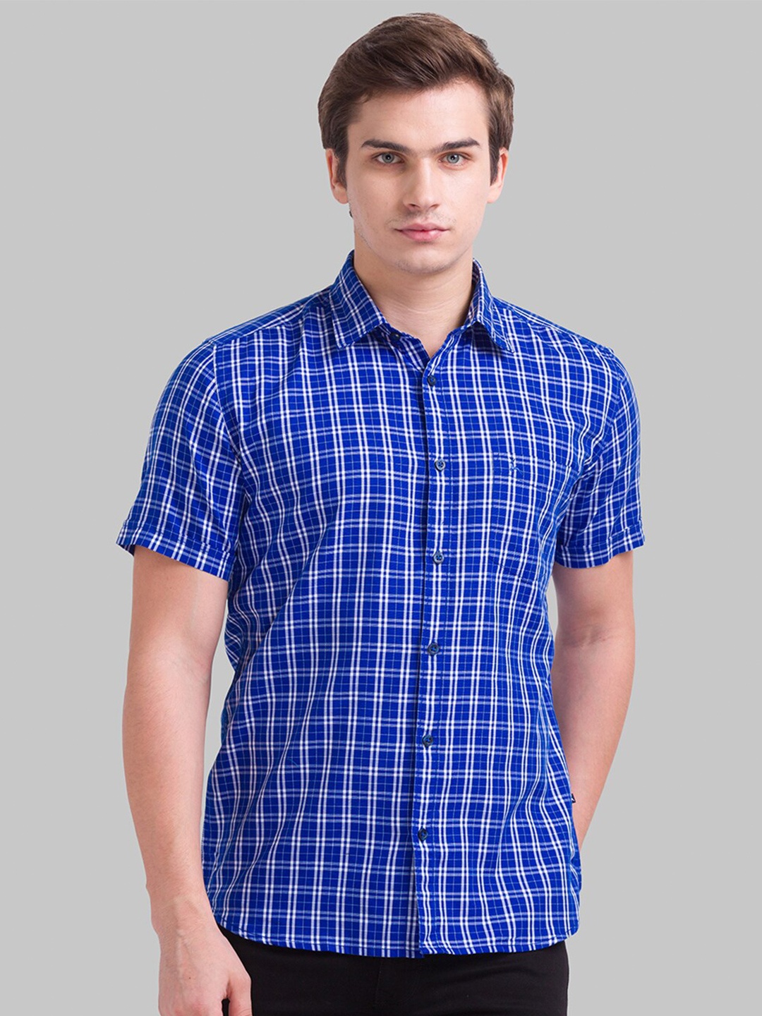 

Parx Men Blue Slim Fit Tartan Checks Casual Shirt