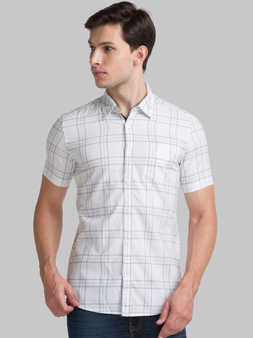 

Parx Men White Slim Fit Windowpane Checks Checked Casual Shirt