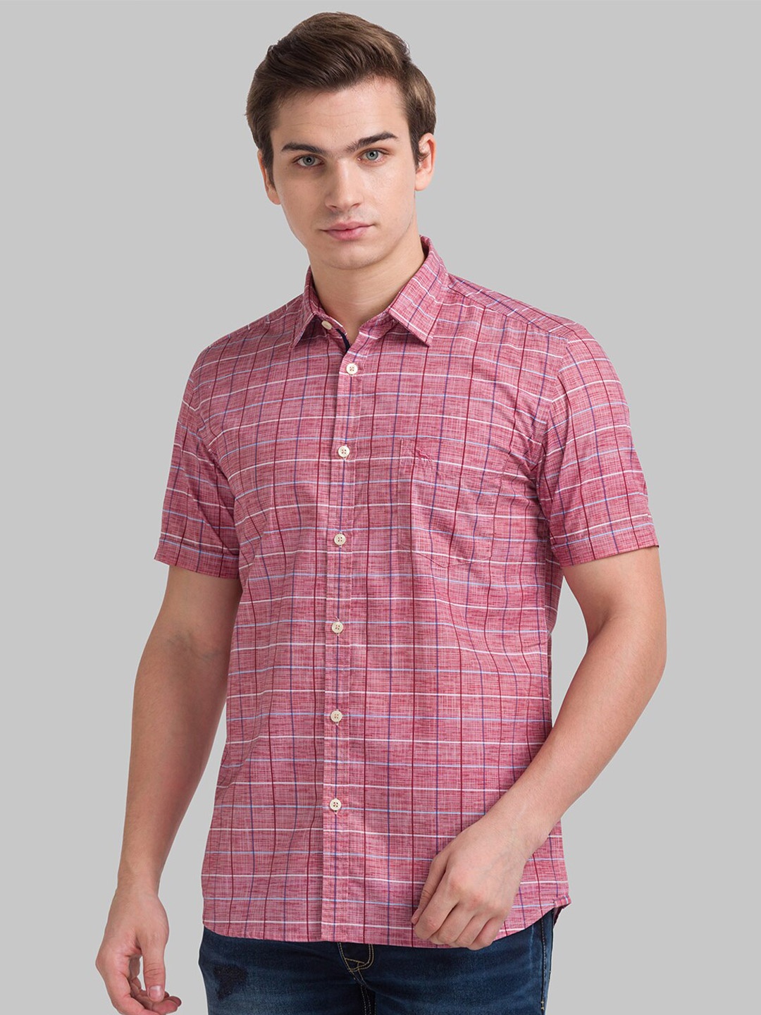 

Parx Men Red Slim Fit Checked Cotton Casual Shirt