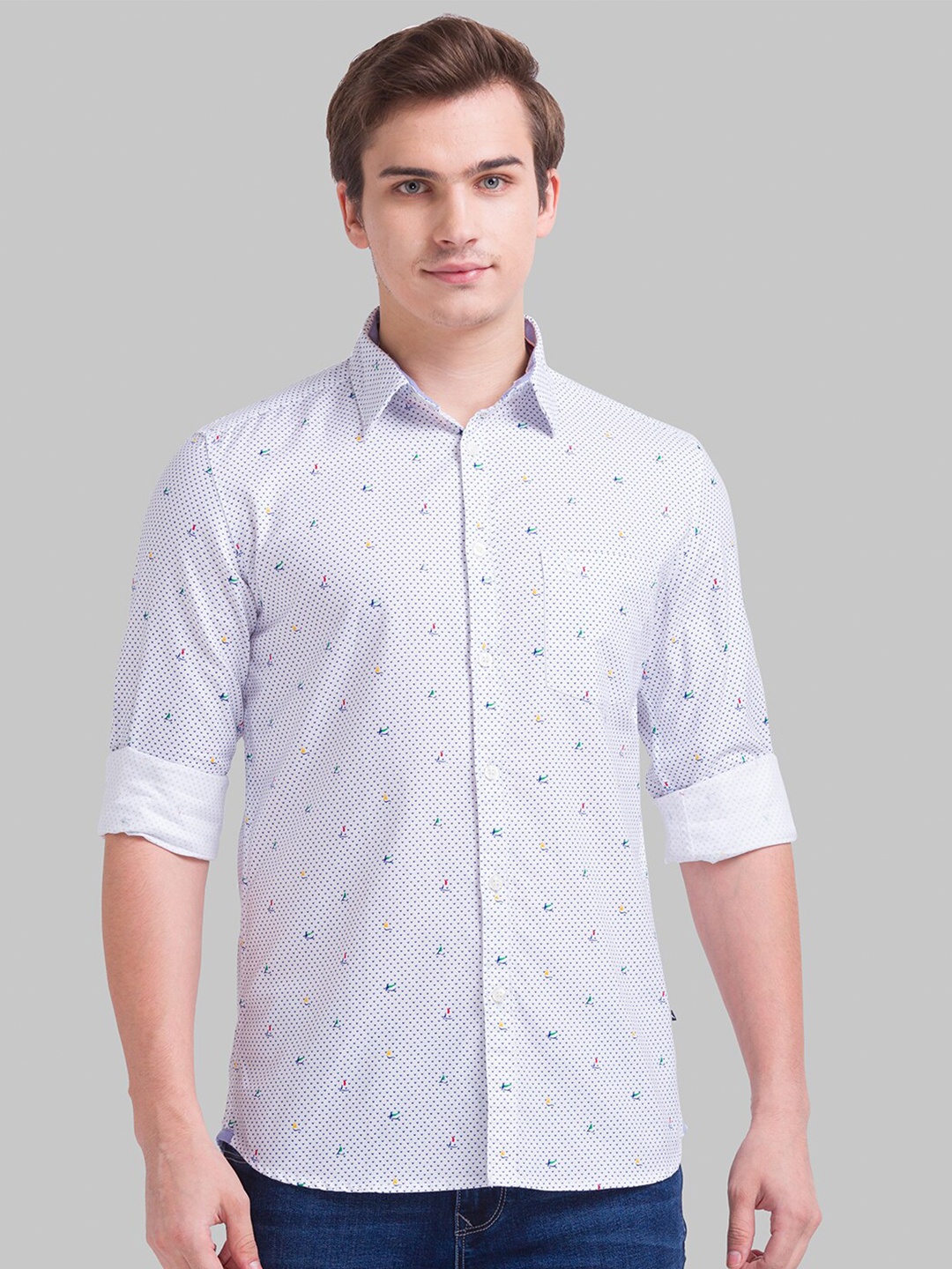 

Parx Men White Slim Fit Printed Casual Shirt