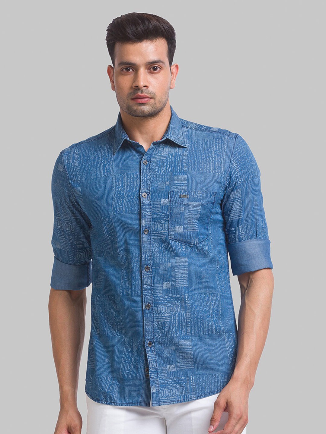

Parx Men Blue Slim Fit Printed Cotton Casual Shirt