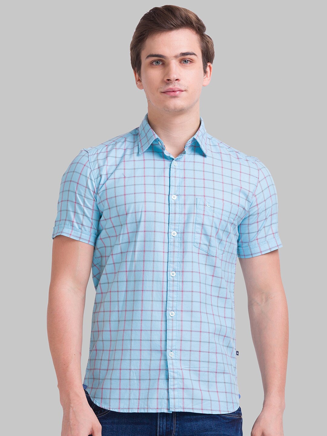

Parx Men Blue Slim Fit Checked Cotton Casual Shirt