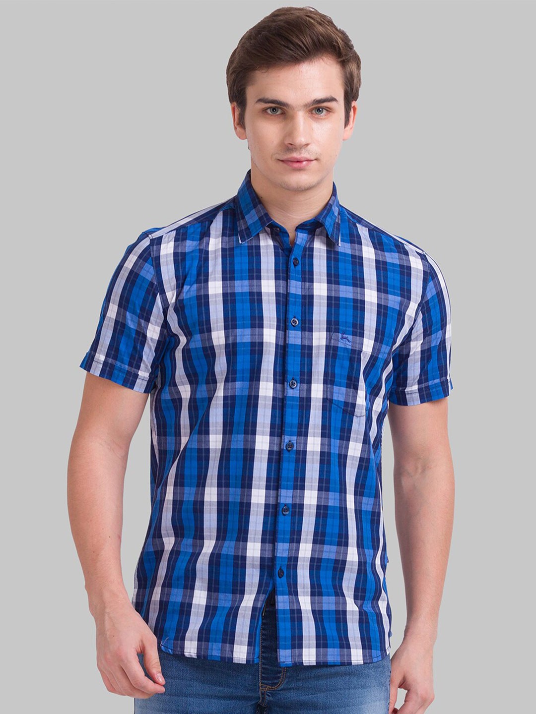 

Parx Men Blue Slim Fit Checked Cotton Casual Shirt