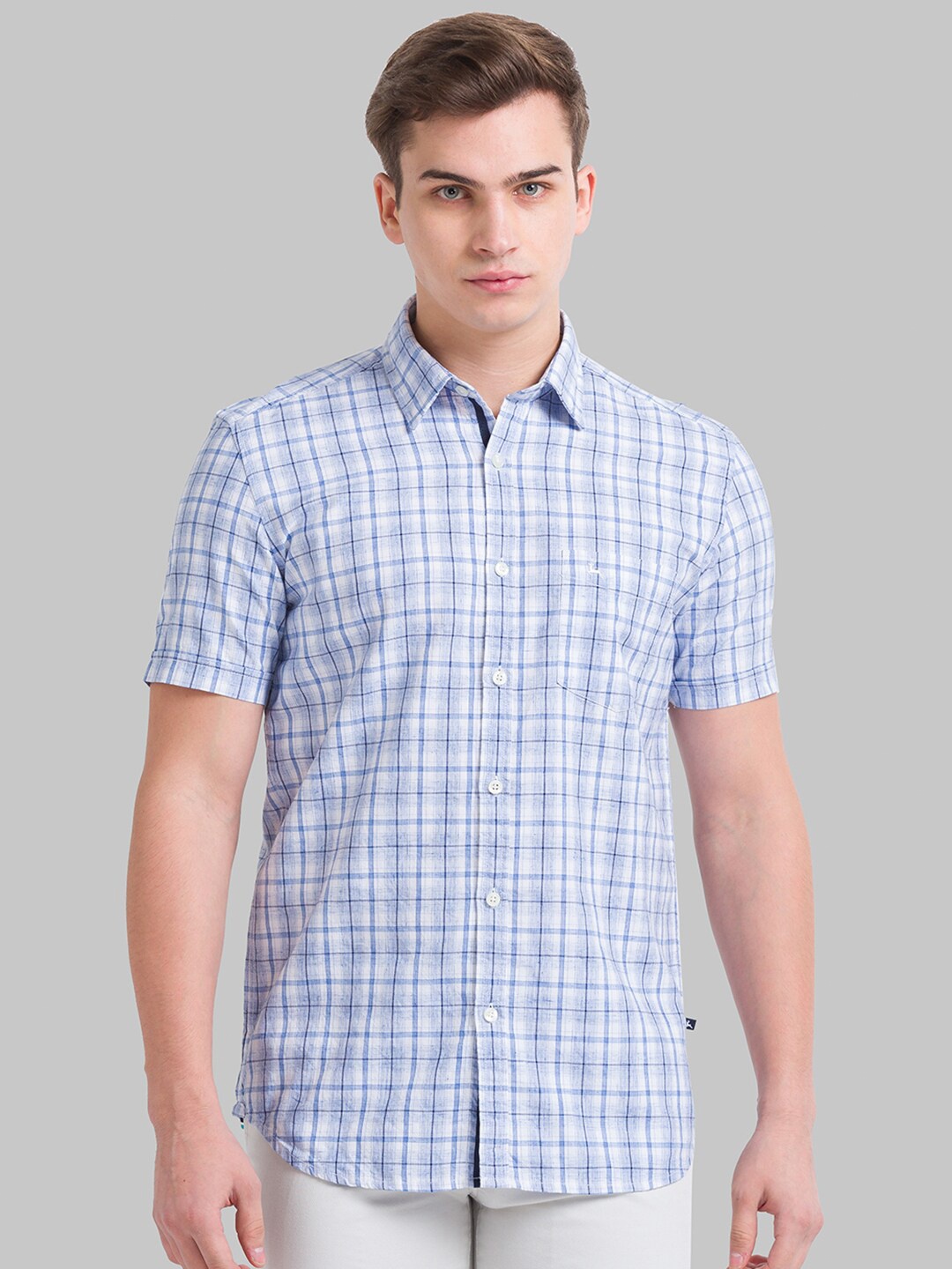 

Parx Men Blue Slim Fit Checked Cotton Casual Shirt