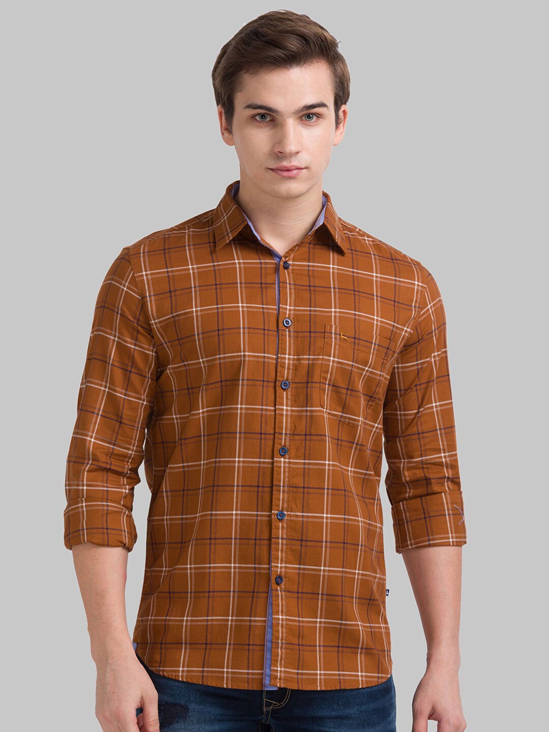 

Parx Men Brown Slim Fit Checked Cotton Casual Shirt