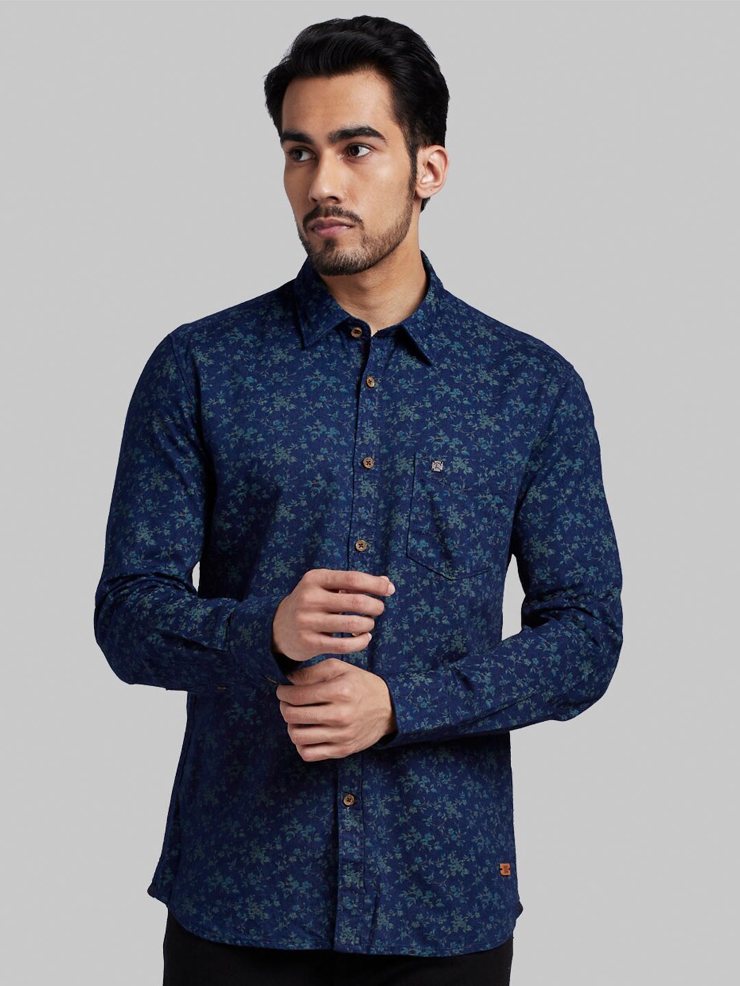 

Parx Men Green Slim Fit Floral Printed Cotton Casual Shirt