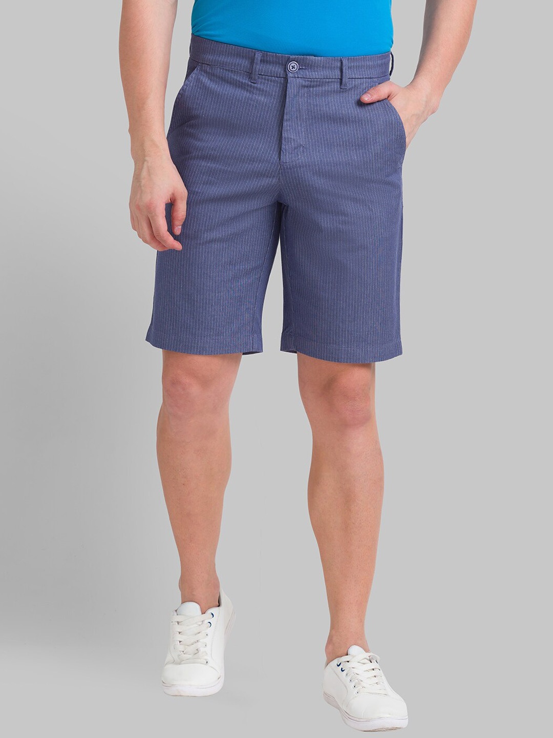 

Parx Men Blue Striped Mid-Rise Regular Shorts