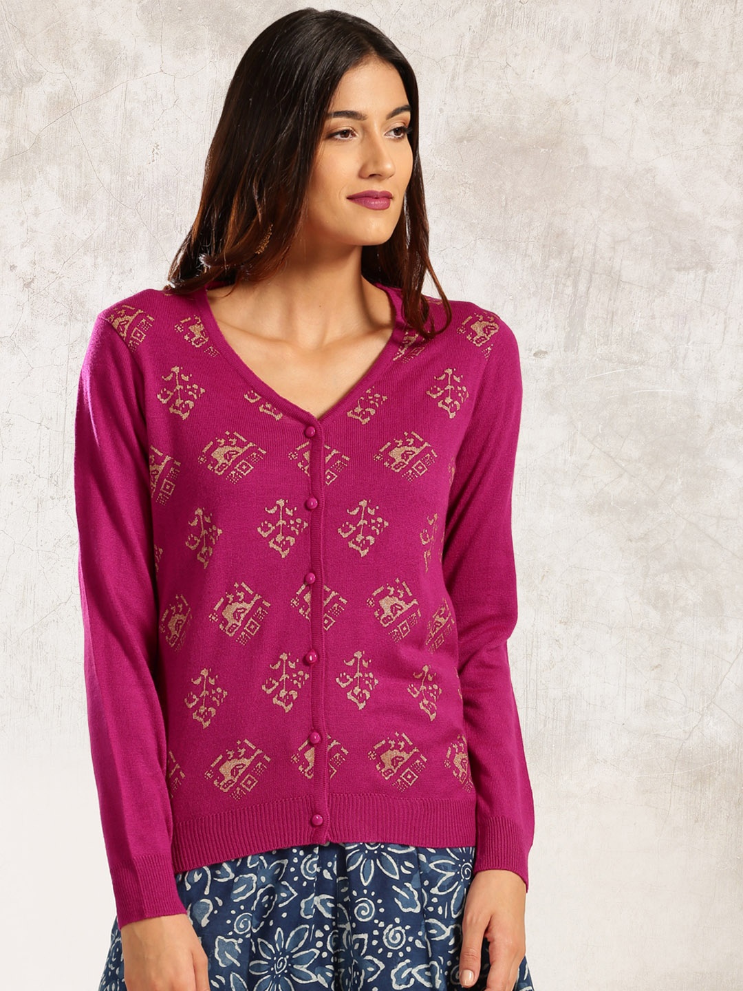 

Anouk Women Magenta Printed Cardigan