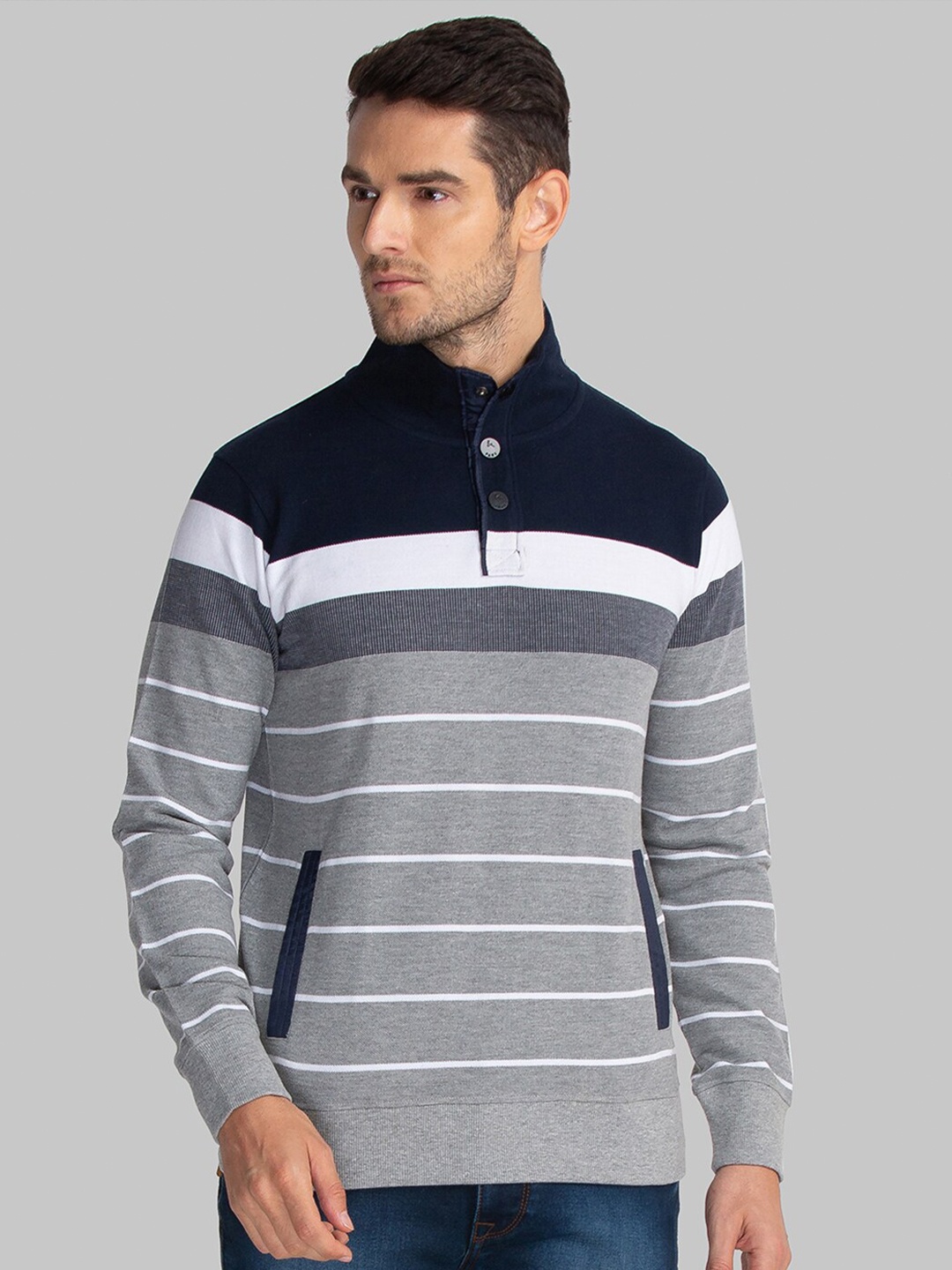 

Parx Men Black Striped Cotton Sweatshirt