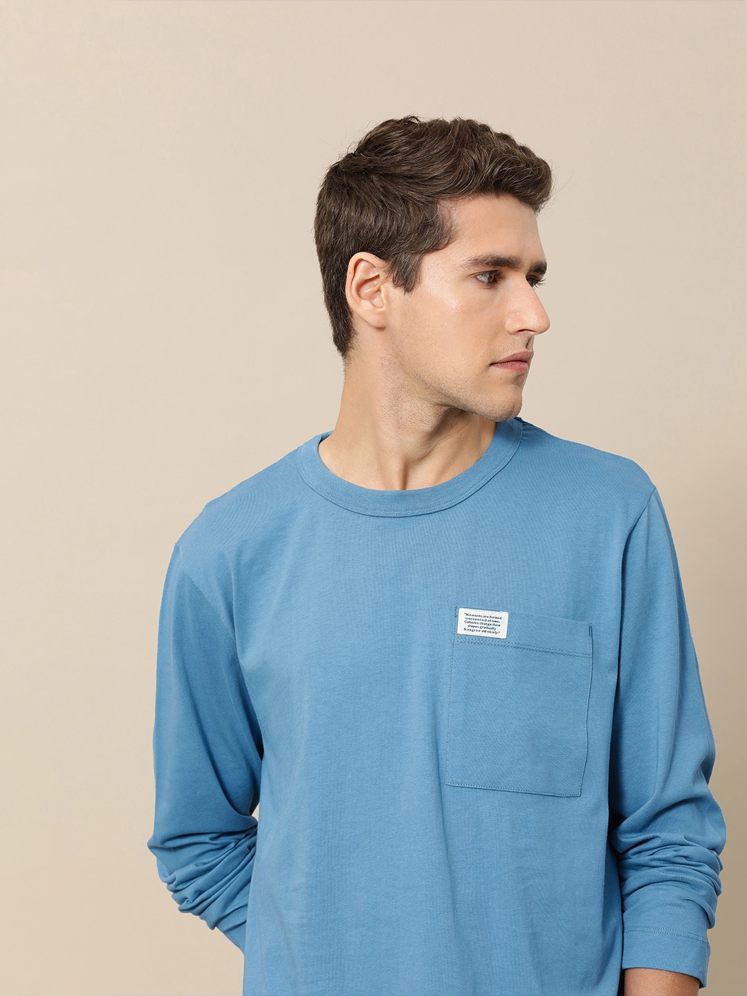 

Mr Bowerbird Men Blue Solid Pure Cotton T-shirt
