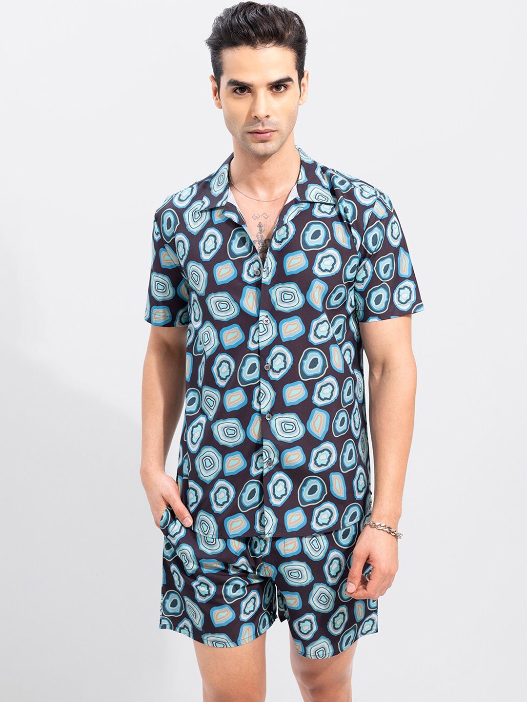 

Snitch Men Blue Amoeba Printed Co-Ords