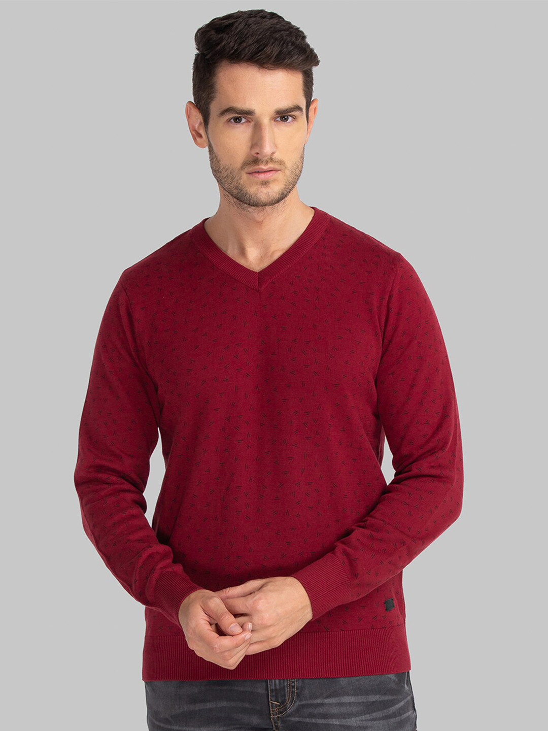 

Parx Men Red & Black Printed Pullover