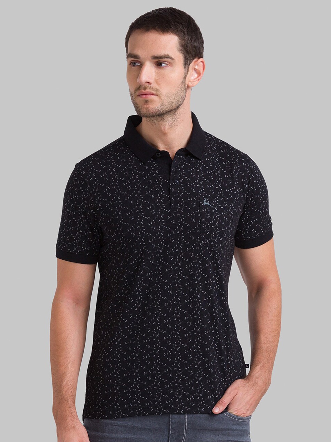 

Parx Men Black Polo Collar Monochrome T-shirt