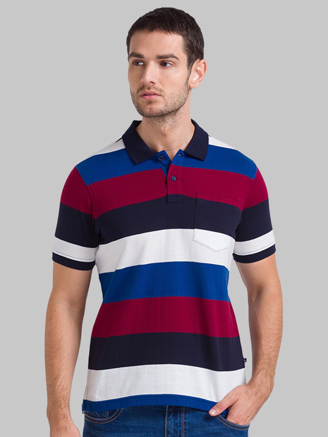 

Parx Men Blue Striped Polo Collar T-shirt