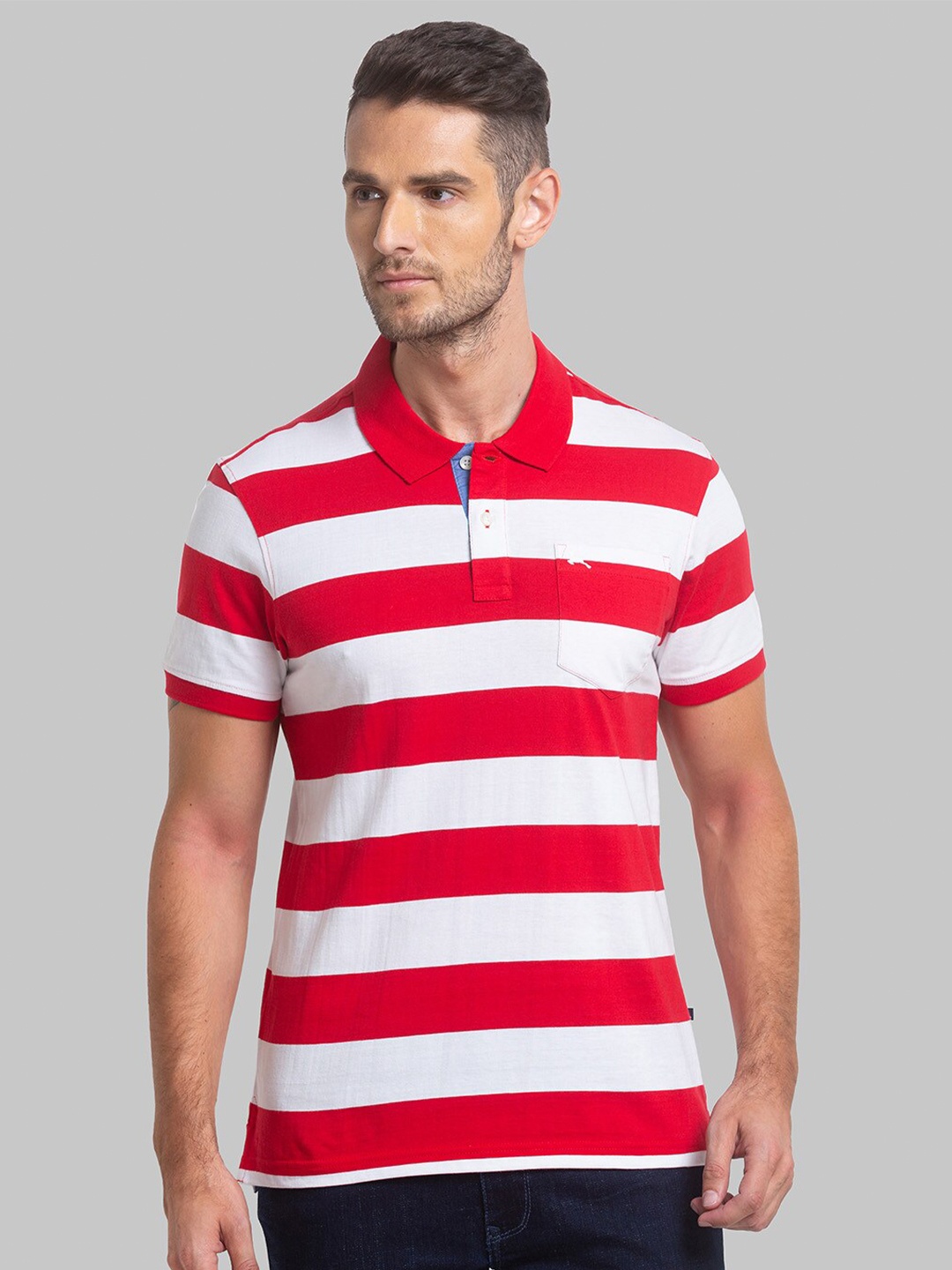 

Parx Men Red & White Striped Polo Collar T-shirt