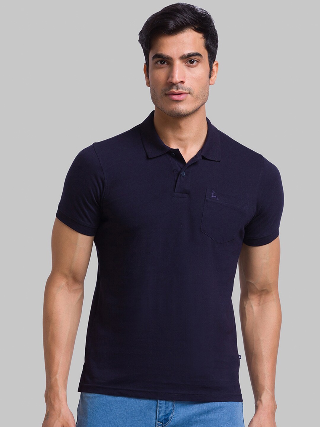 

Parx Men Navy Blue Polo Collar Cotton T-shirt