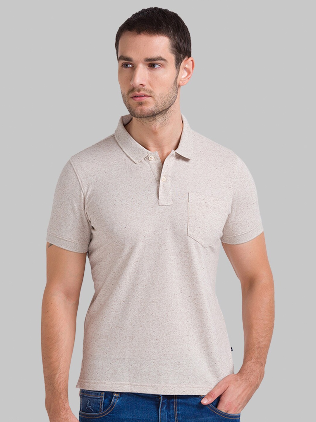 

Parx Men Beige Polo Collar Cotton T-shirt