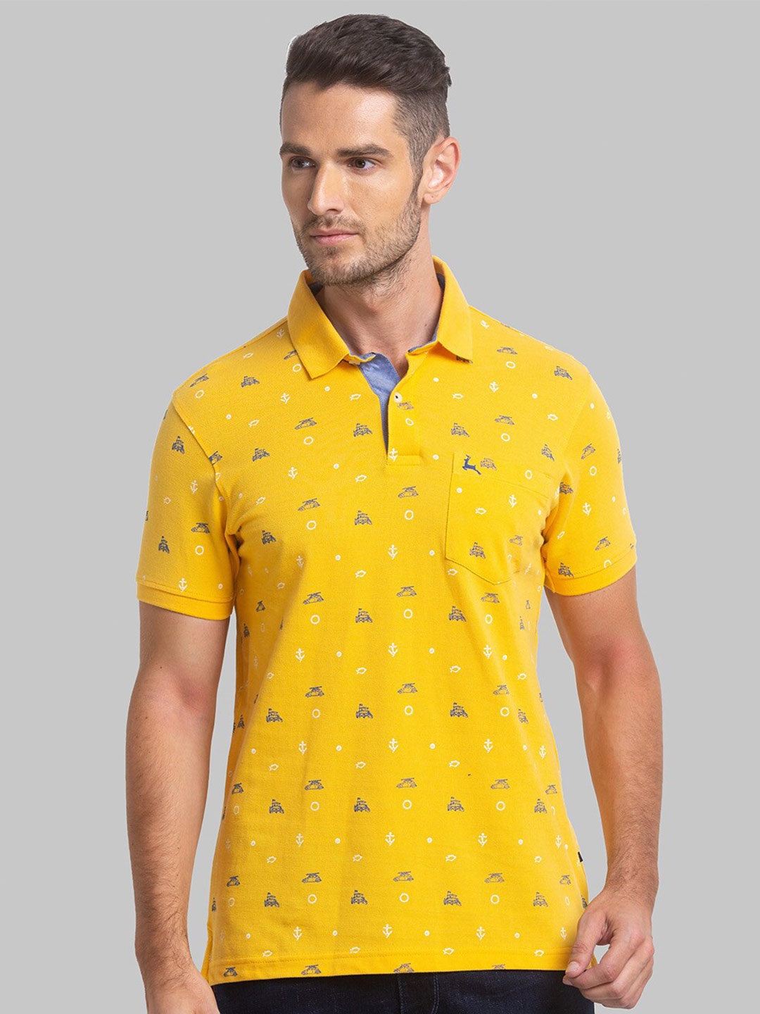 

Parx Men Yellow Printed Polo Collar T-shirt