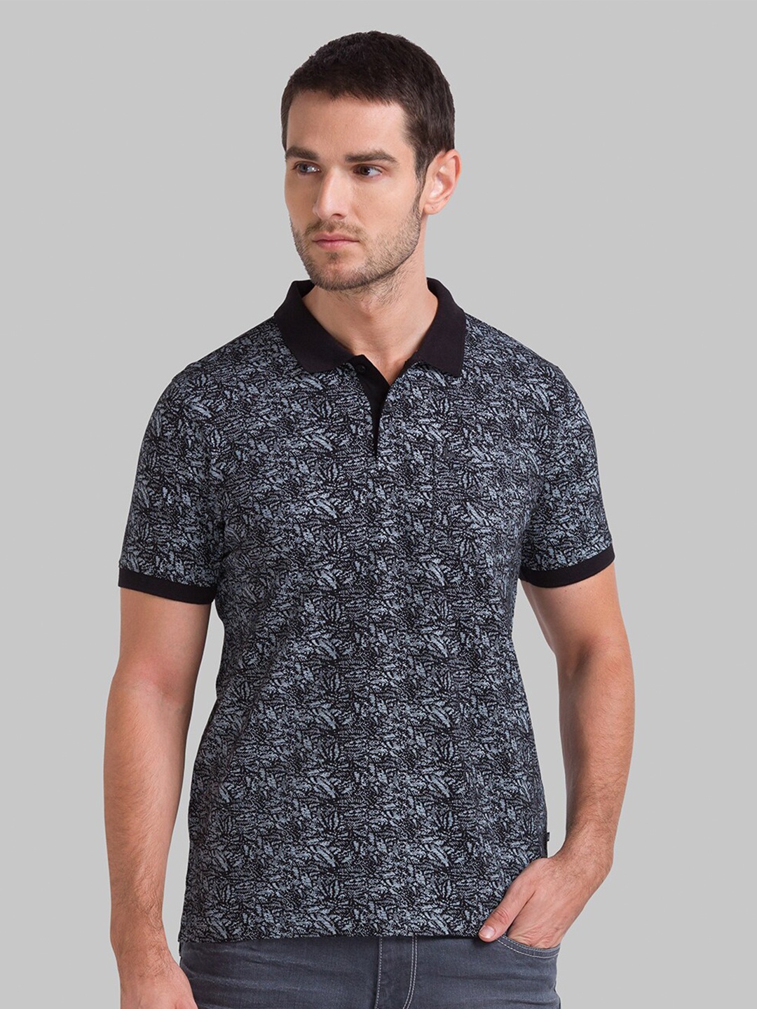 

Parx Men Black Printed Polo Collar T-shirt
