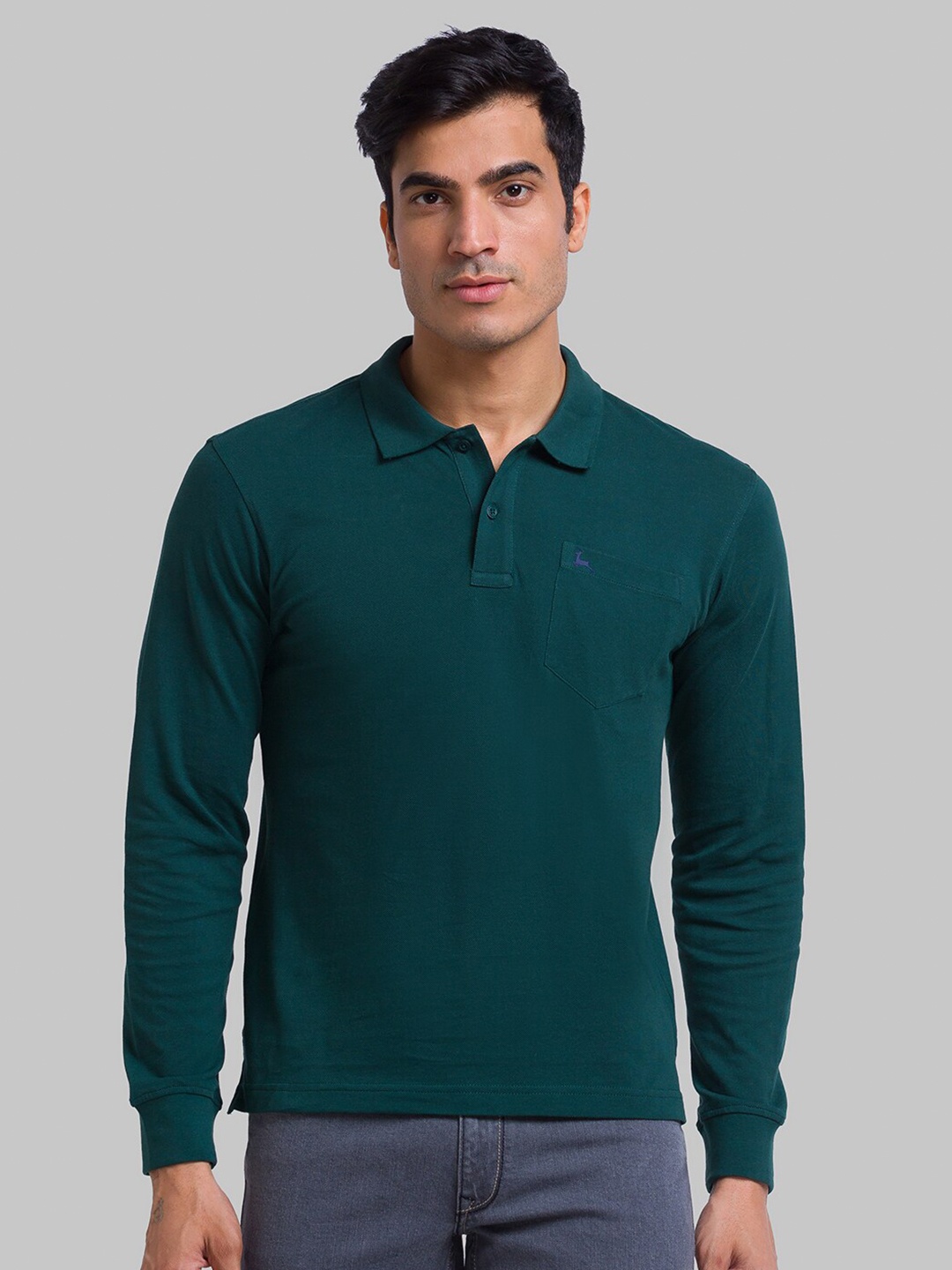 

Parx Men Teal Polo Collar Cotton T-shirt