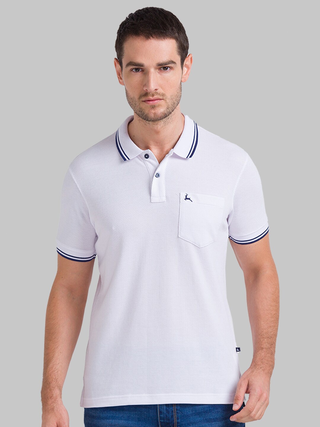 

Parx Men White Polo Collar Cotton T-shirt