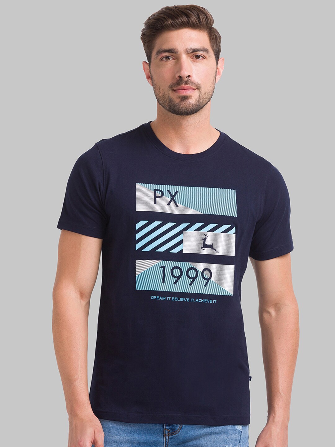 

Parx Men Blue Printed T-shirt