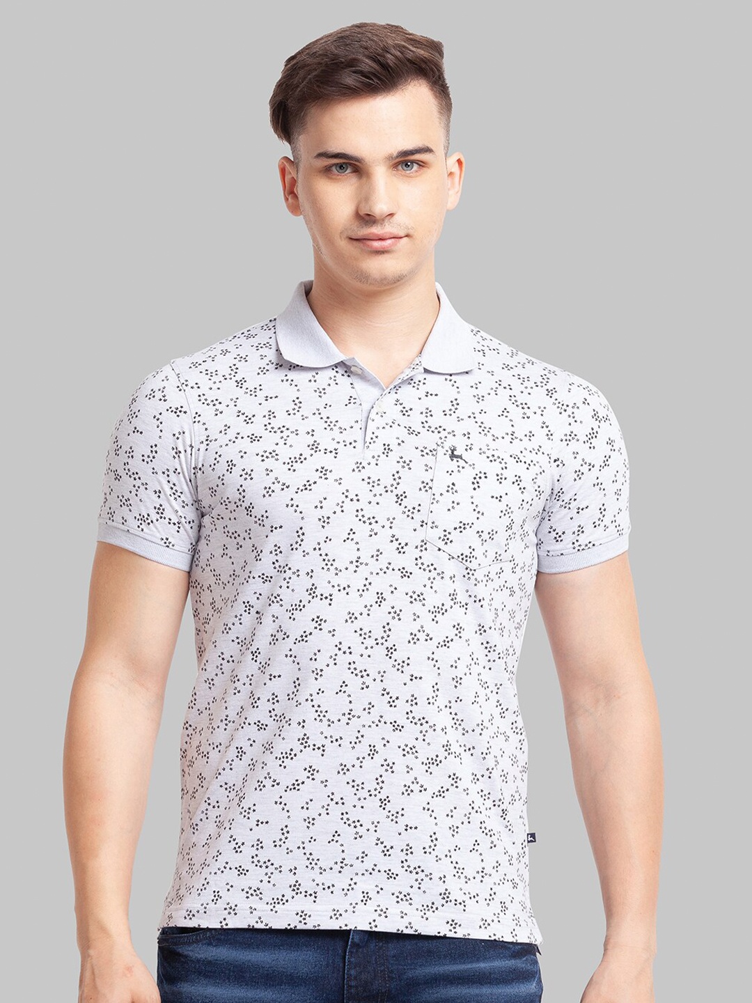 

Parx Men Grey Printed Polo Collar T-shirt