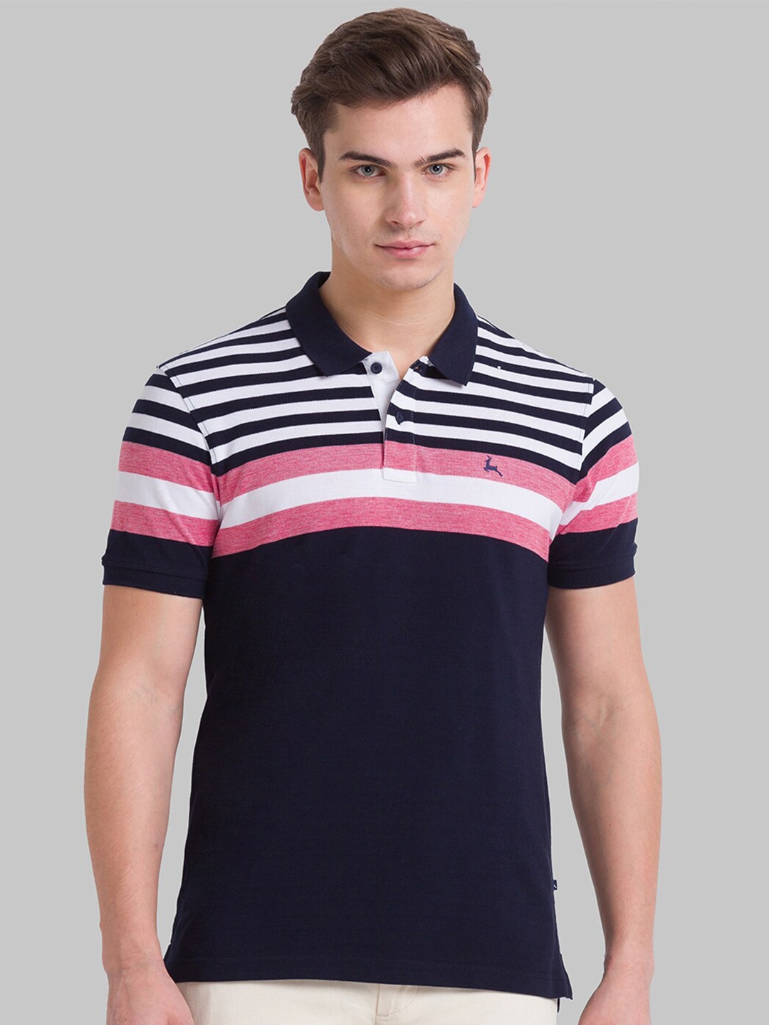 

Parx Men Blue Striped Polo Collar T-shirt