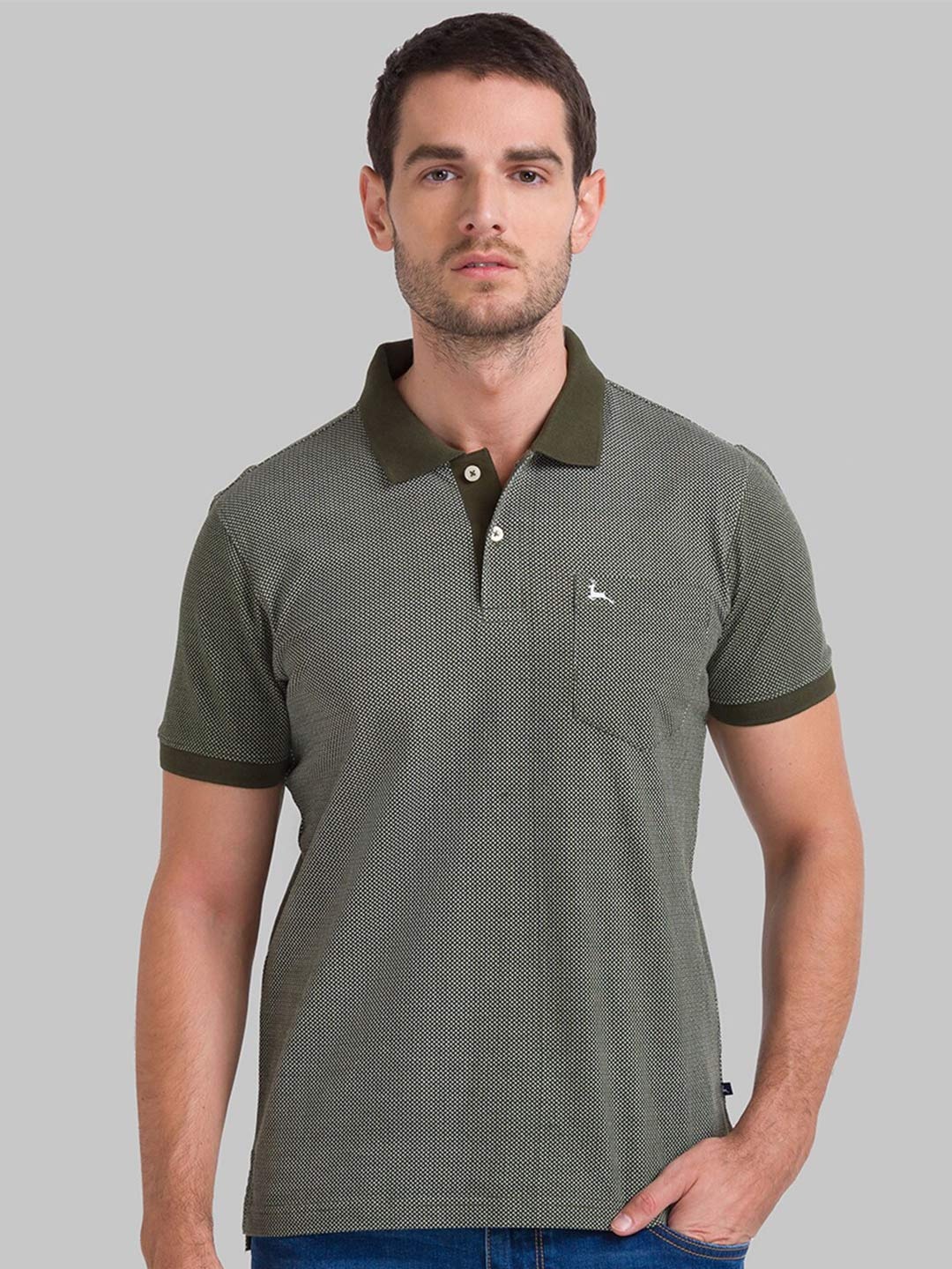 

Parx Men Green Self Design Polo Collar Cotton T-shirt