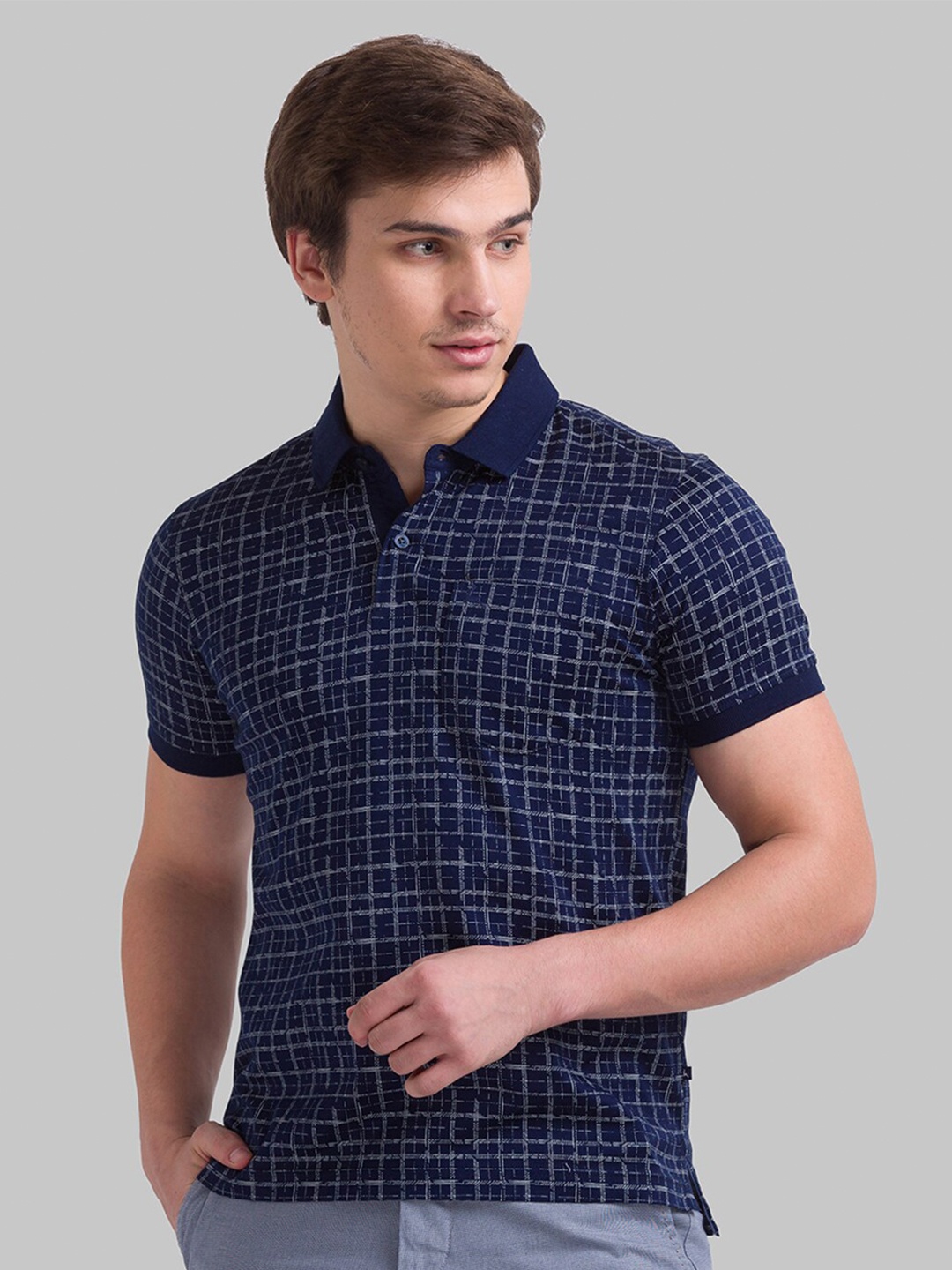 

Parx Men Blue Printed Polo Collar T-shirt