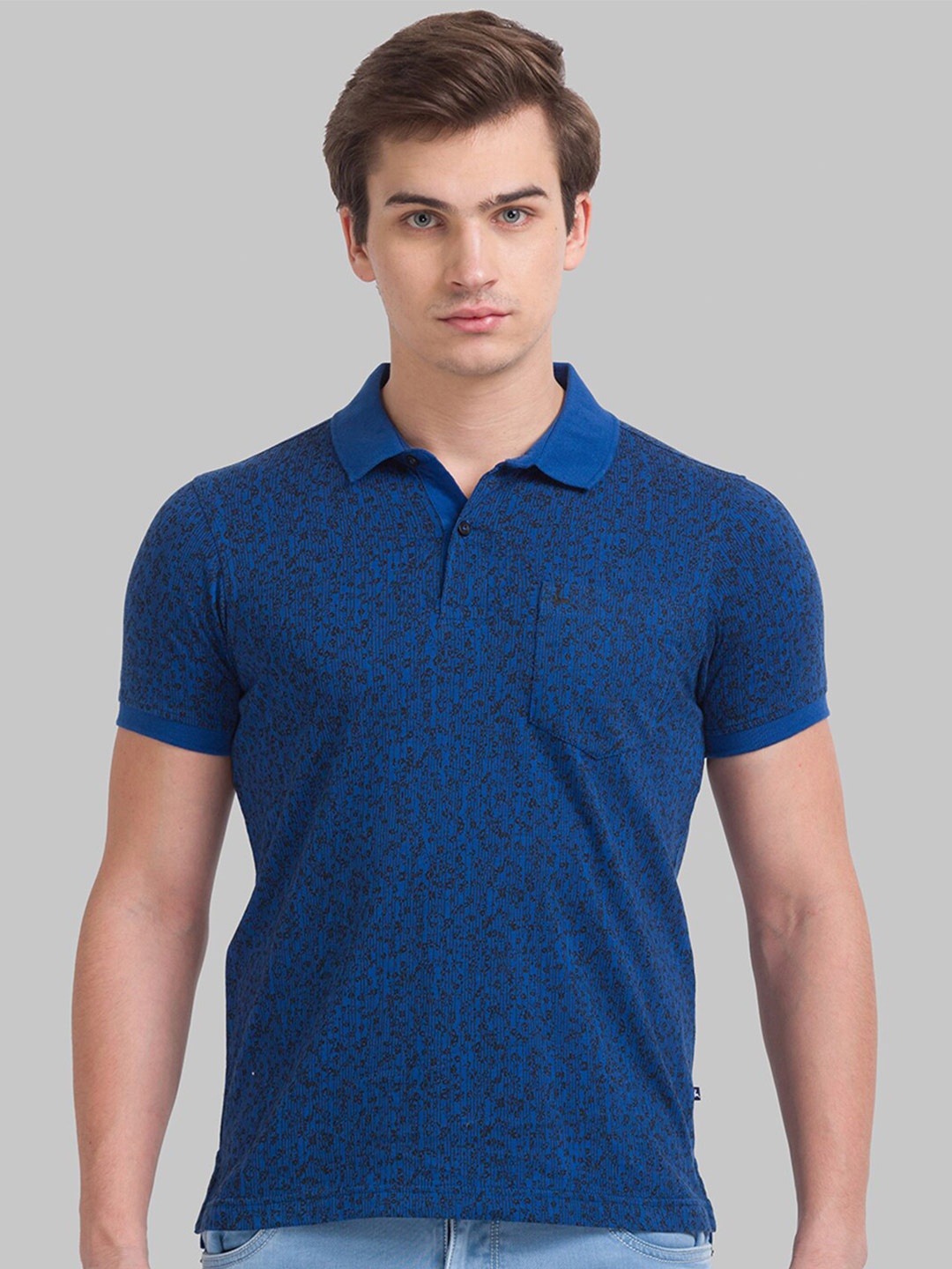 

Parx Men Blue Printed Polo Collar Cotton T-shirt
