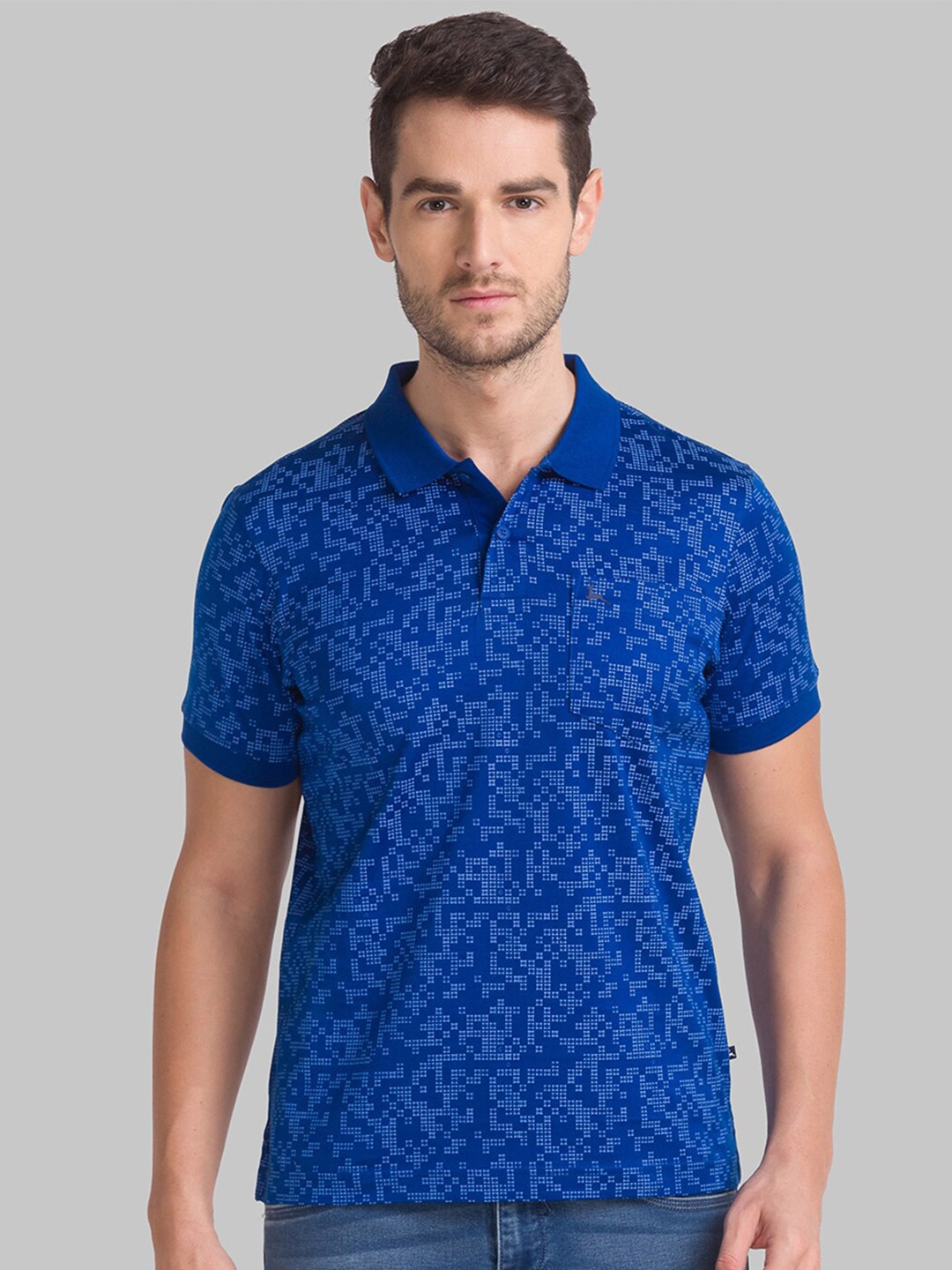 

Parx Men Blue Printed Polo Collar Cotton T-shirt