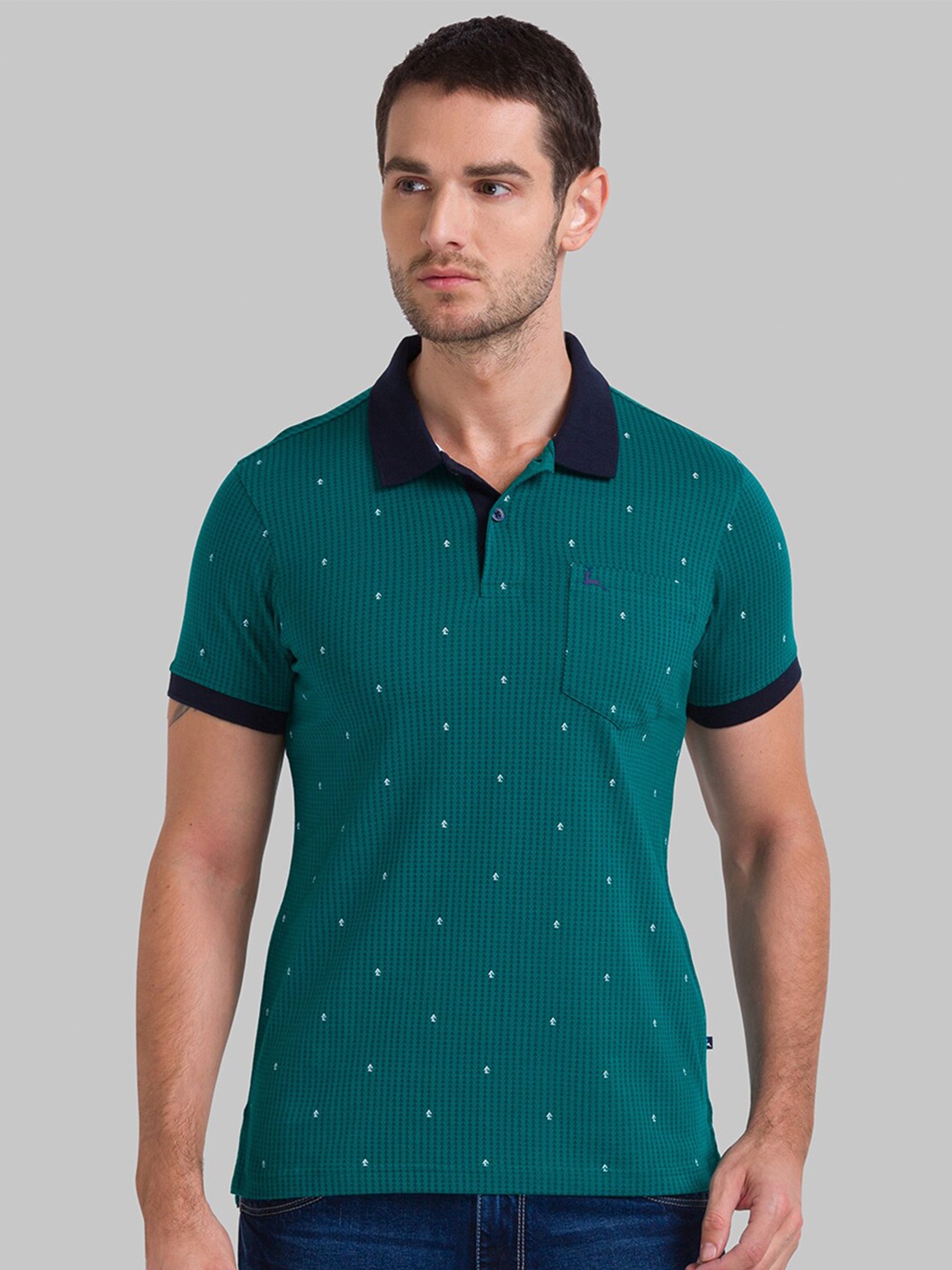 

Parx Men Green Printed Polo Collar T-shirt