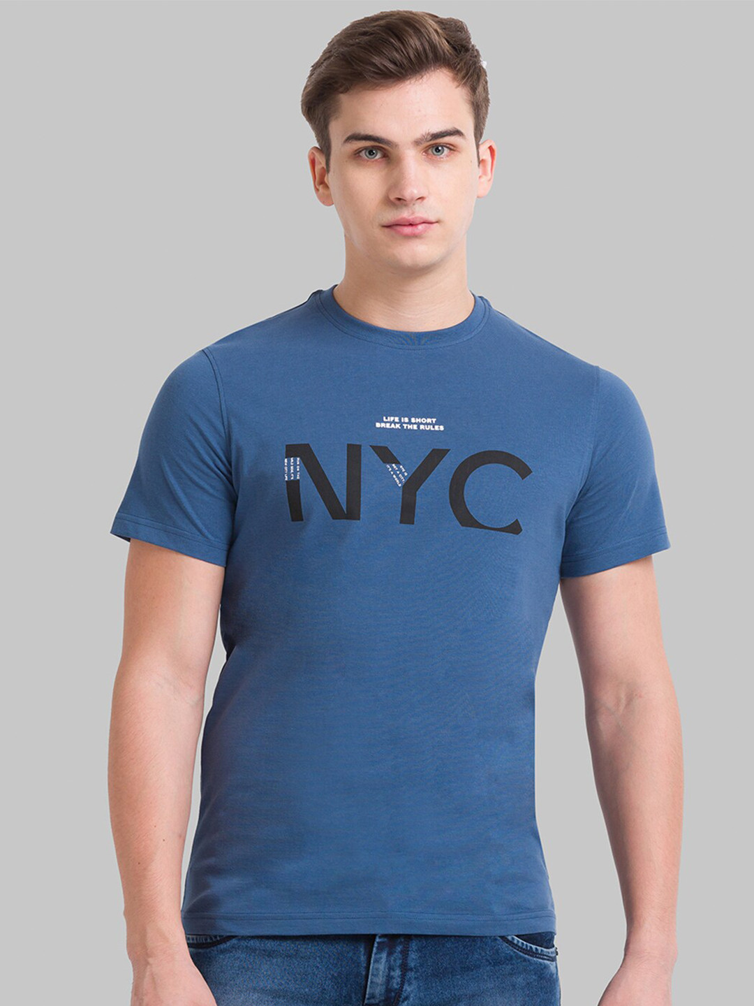 

Parx Men Blue Typography Printed T-shirt