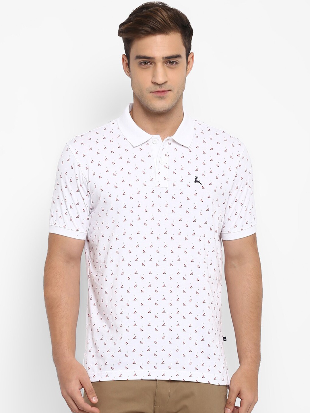 

Parx Men White Printed Polo Collar Cotton T-shirt