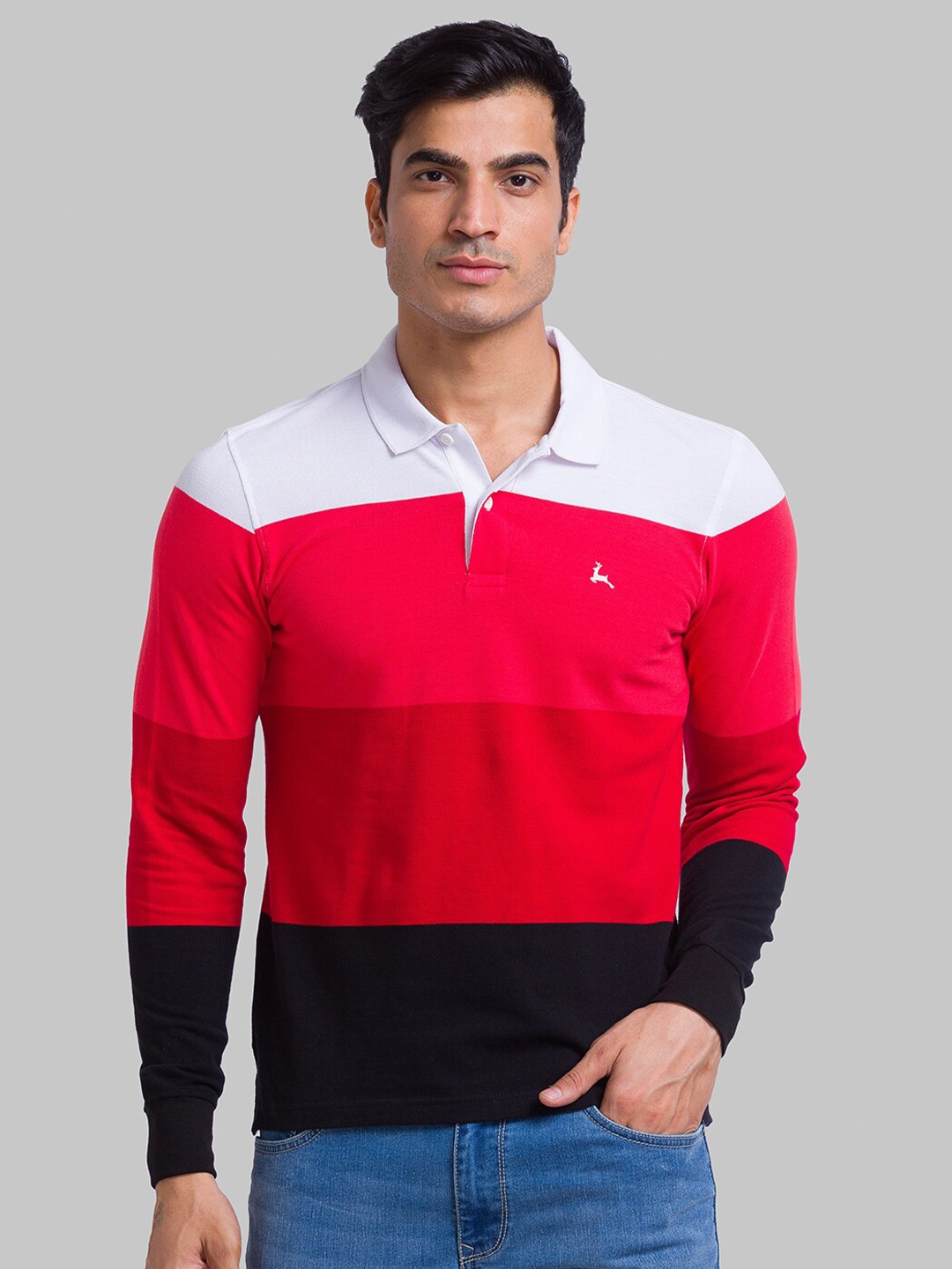 

Parx Men Orange & White Colourblocked Polo Collar T-shirt