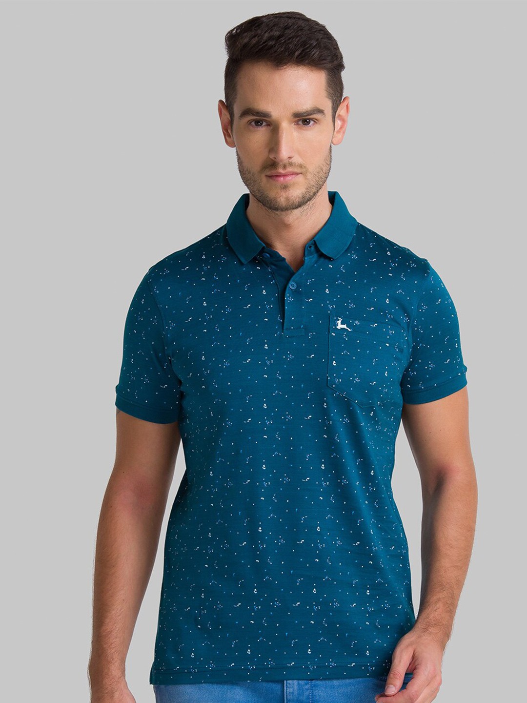 

Parx Men Blue Printed Polo Collar T-shirt