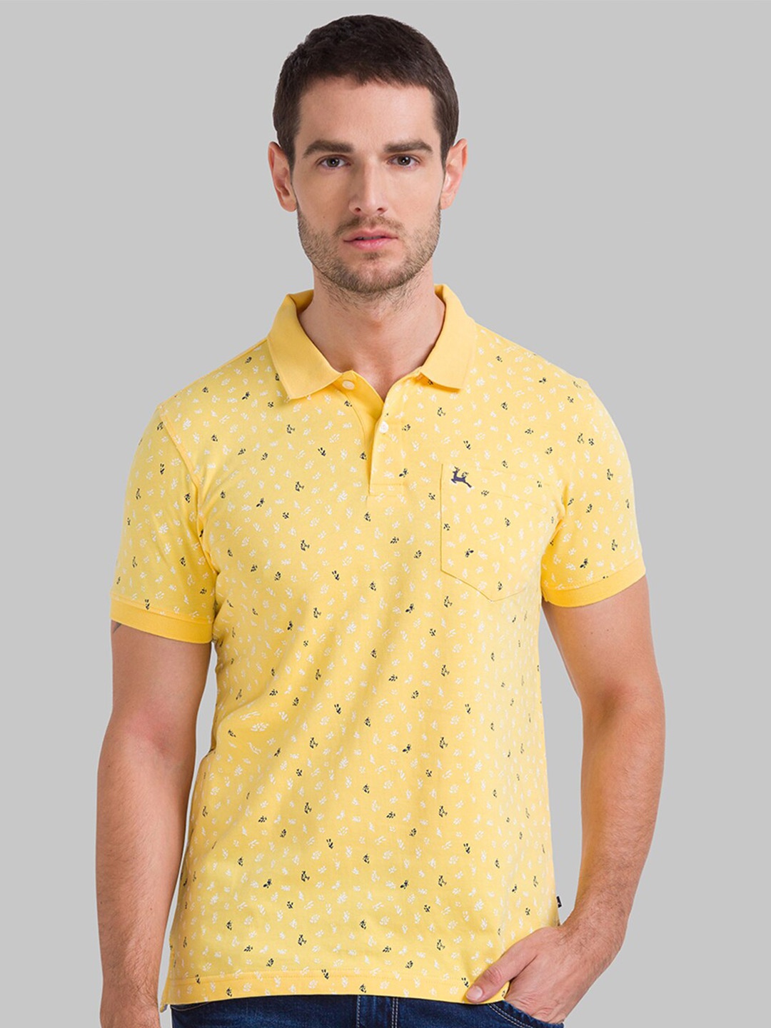 

Parx Men Yellow Printed Polo Collar T-shirt