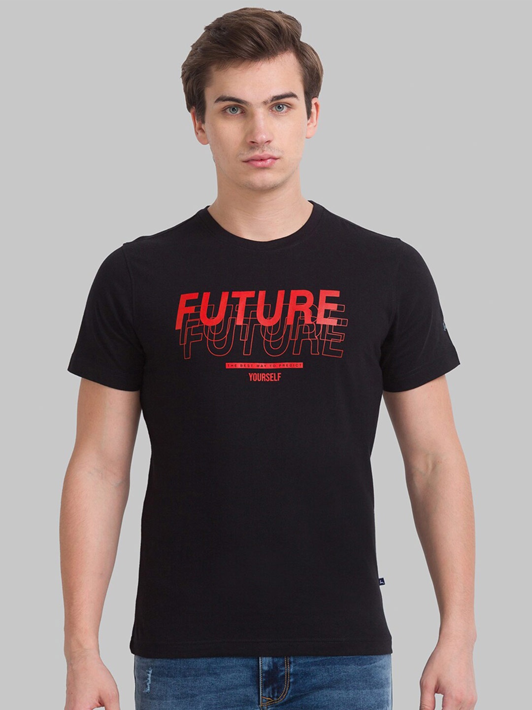 

Parx Men Black & Red Typography Printed T-shirt