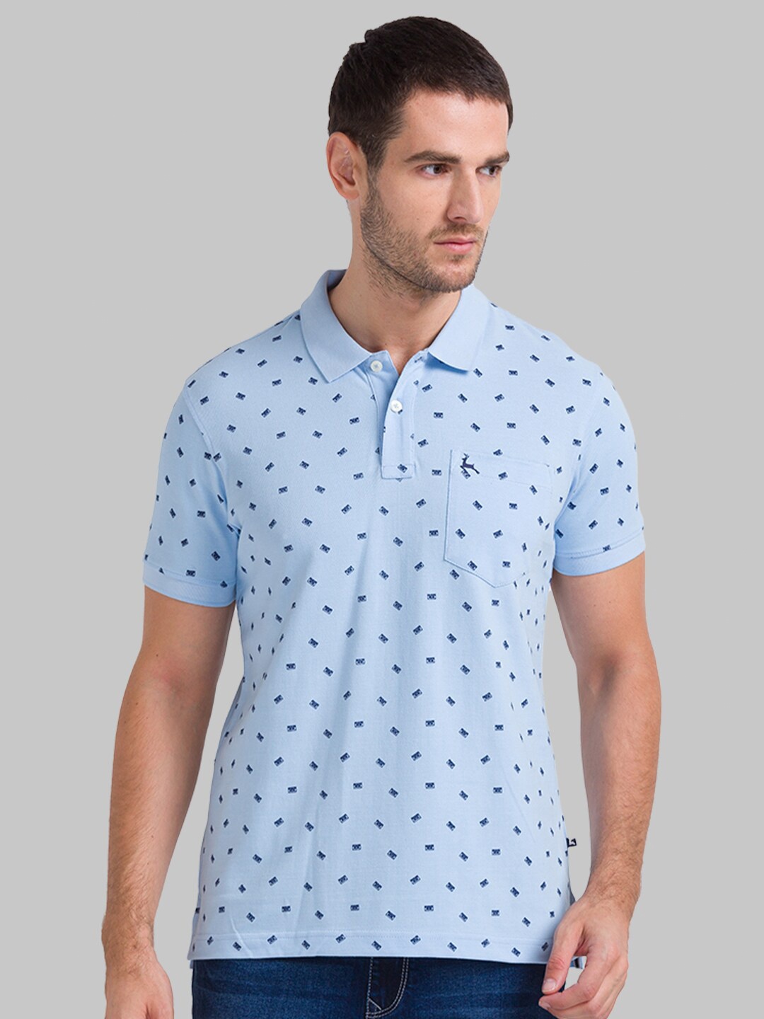 

Parx Men Blue Printed Polo Collar T-shirt