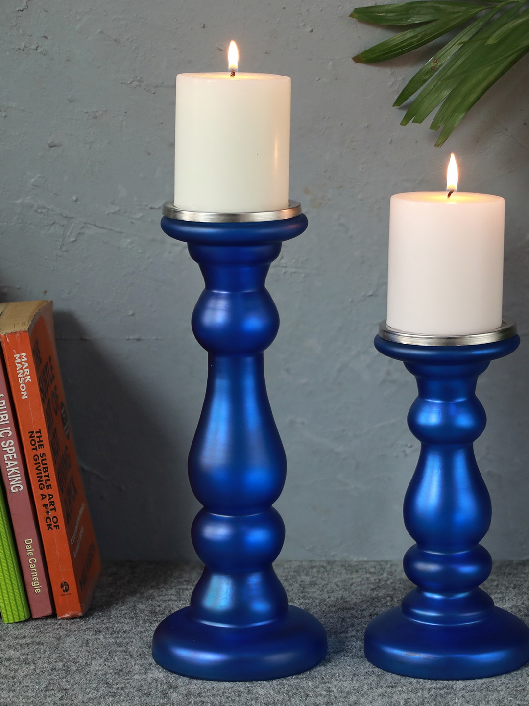 

AWAAS DECOR Set of 2 Blue Solid Candle Holders