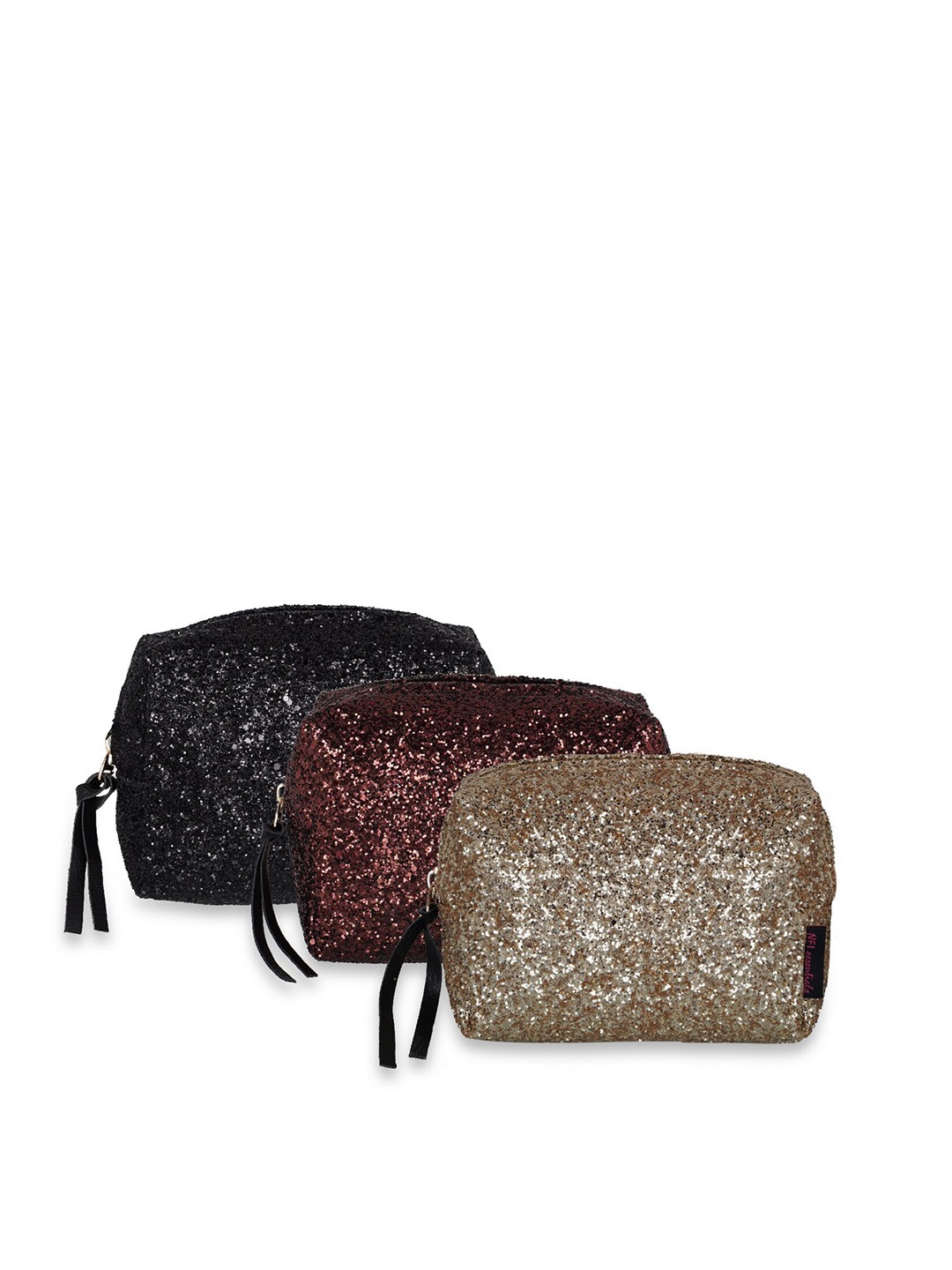 

NFI essentials Pack Of 3 Women Self Design Sequined Makeup Pouch, Gold