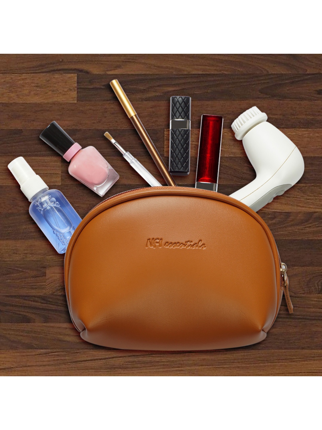 

NFI essentials Women Set Of 2 Beige & Tan Brown Makeup Pouch