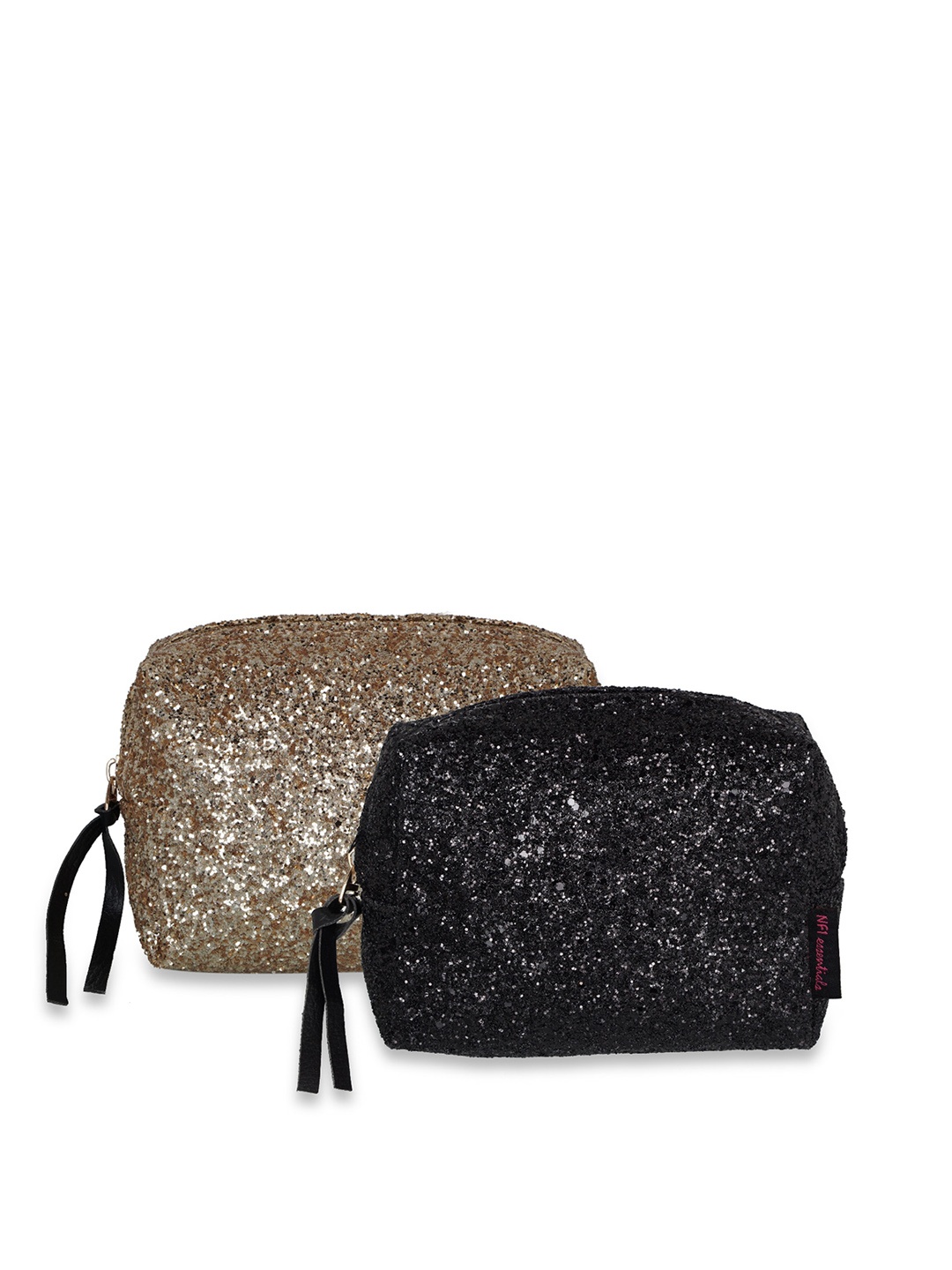 

NFI essentials Women Set Of 2 Self Design Glittery Sequined Makeup Pouch, Gold