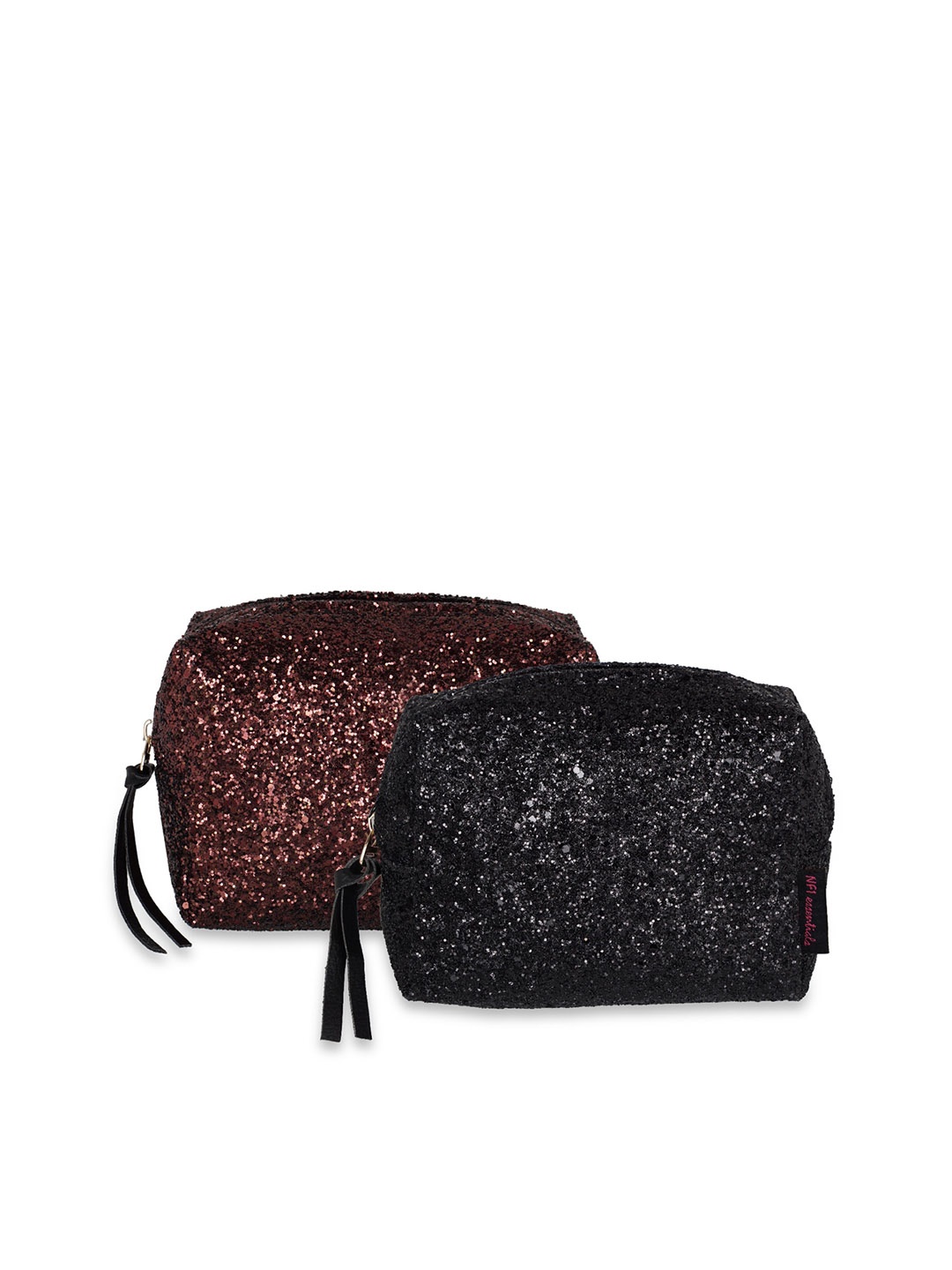 

NFI essentials Women Set Of 2 Black & Brown Embellished Cosmetic Pouch