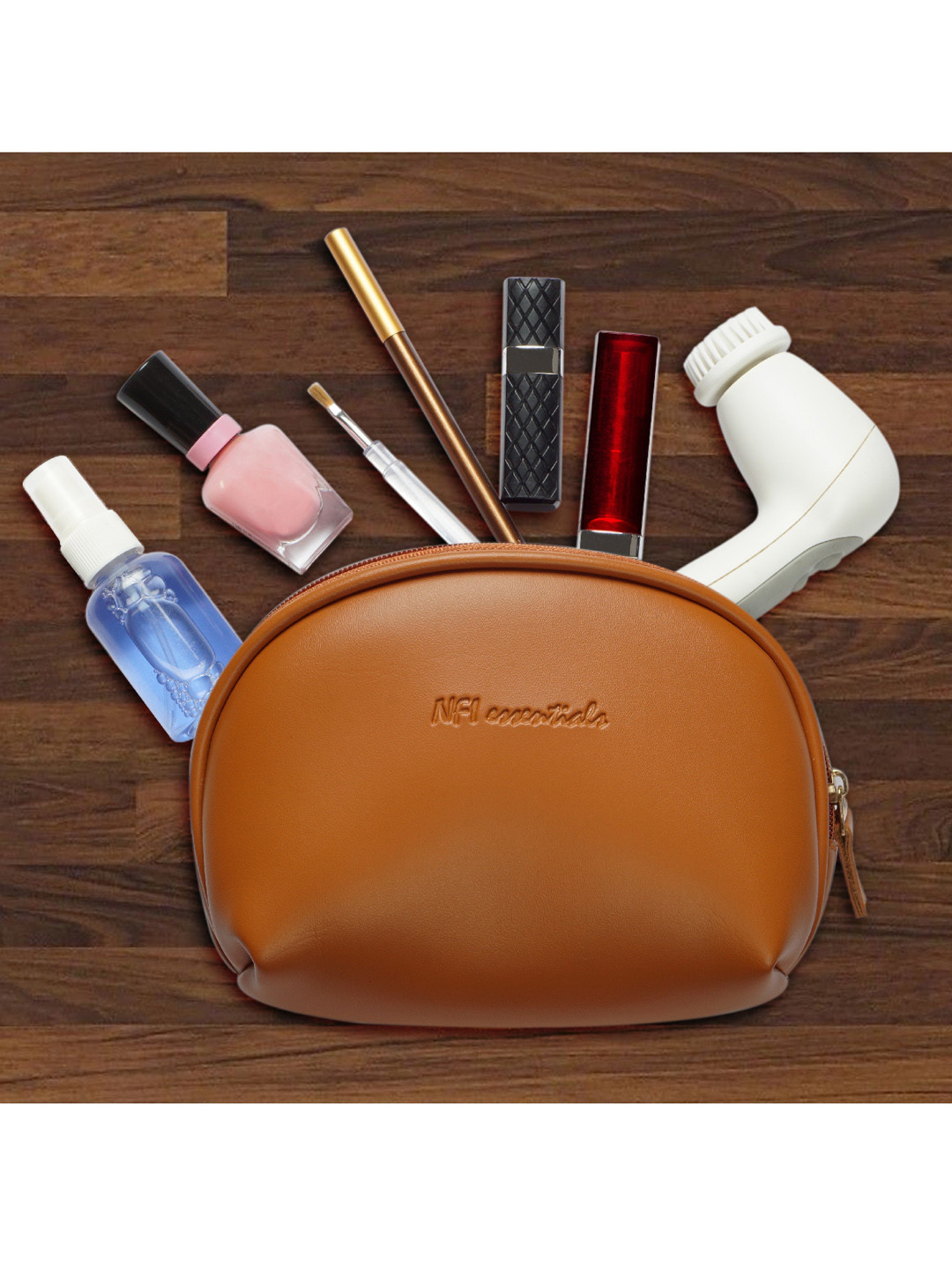 

NFI essentials Women Set Of 2 Brown & Peach Solid Makeup Pouch