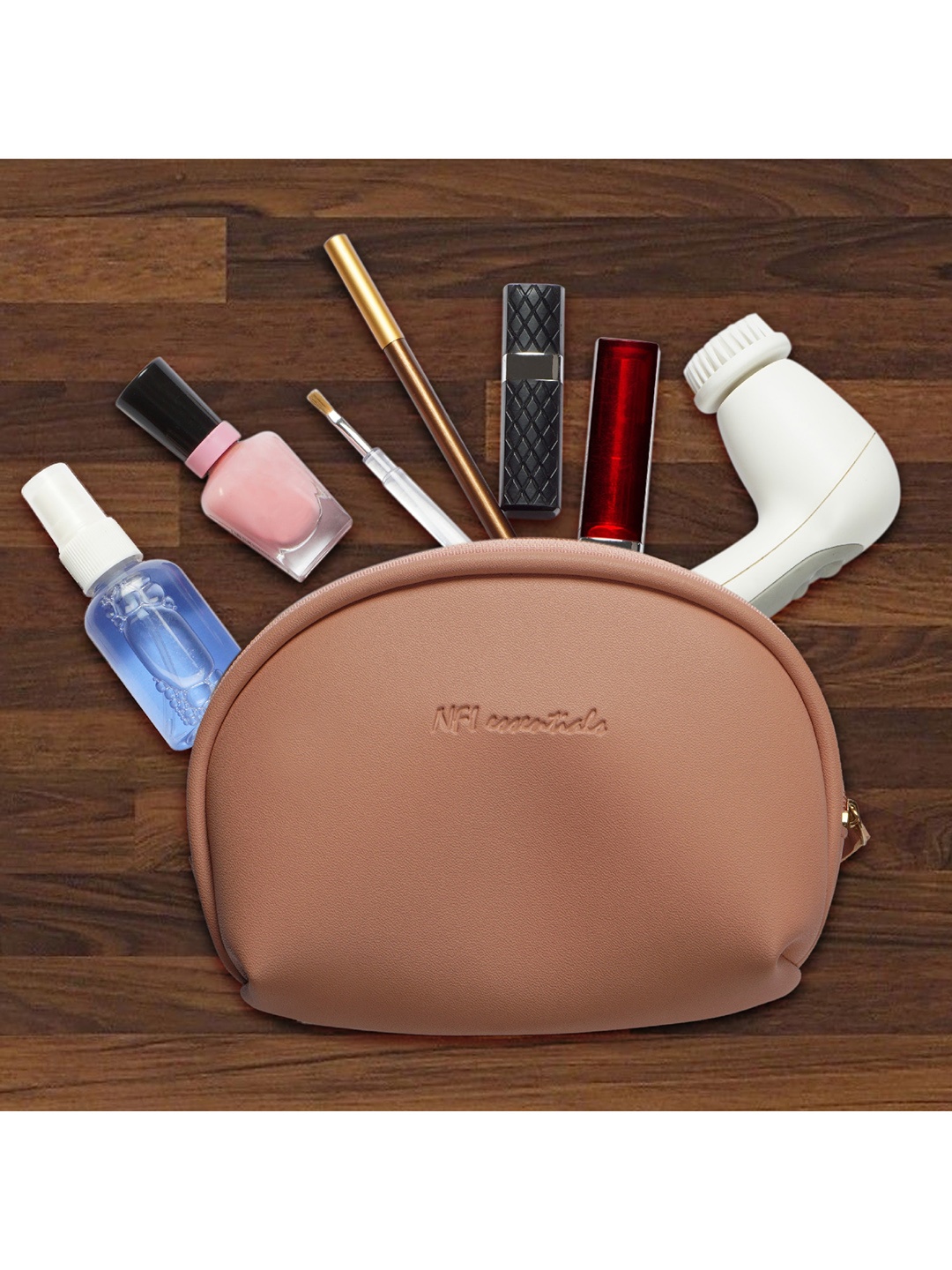 

NFI essentials Women Set Of 3 Solid Makeup Pouch, Tan