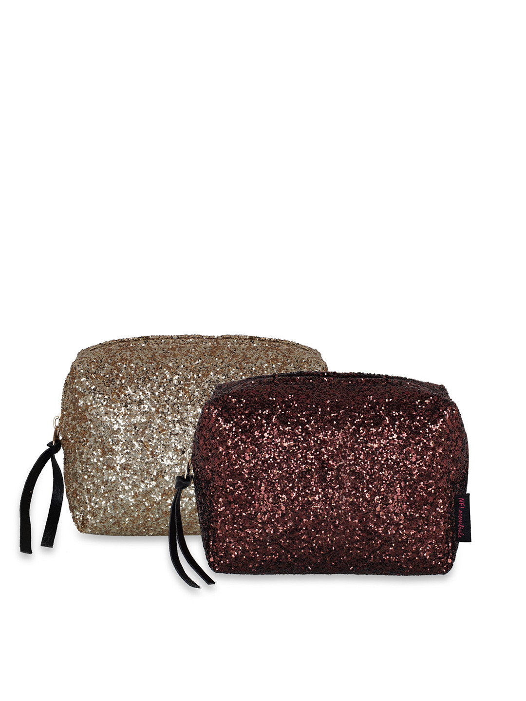 

NFI essentials Women Set Of 2 Glittery Makeup Pouch, Brown
