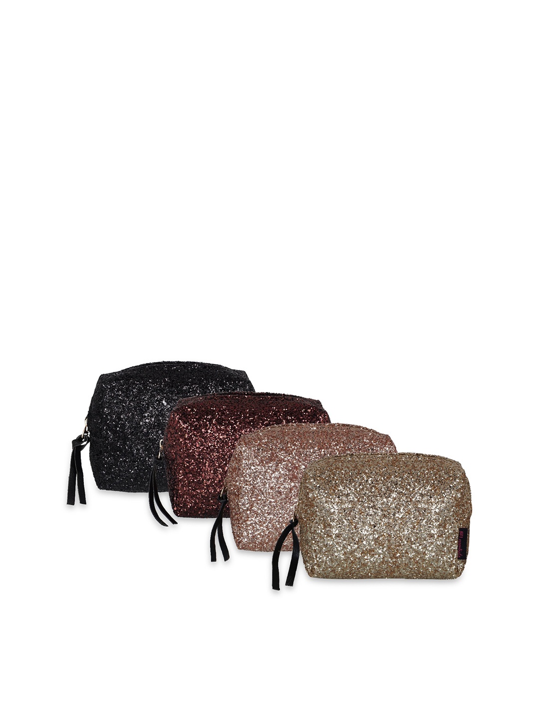 

NFI essentials Women Set Of 4 Solid Glittery Makeup Pouch, Gold