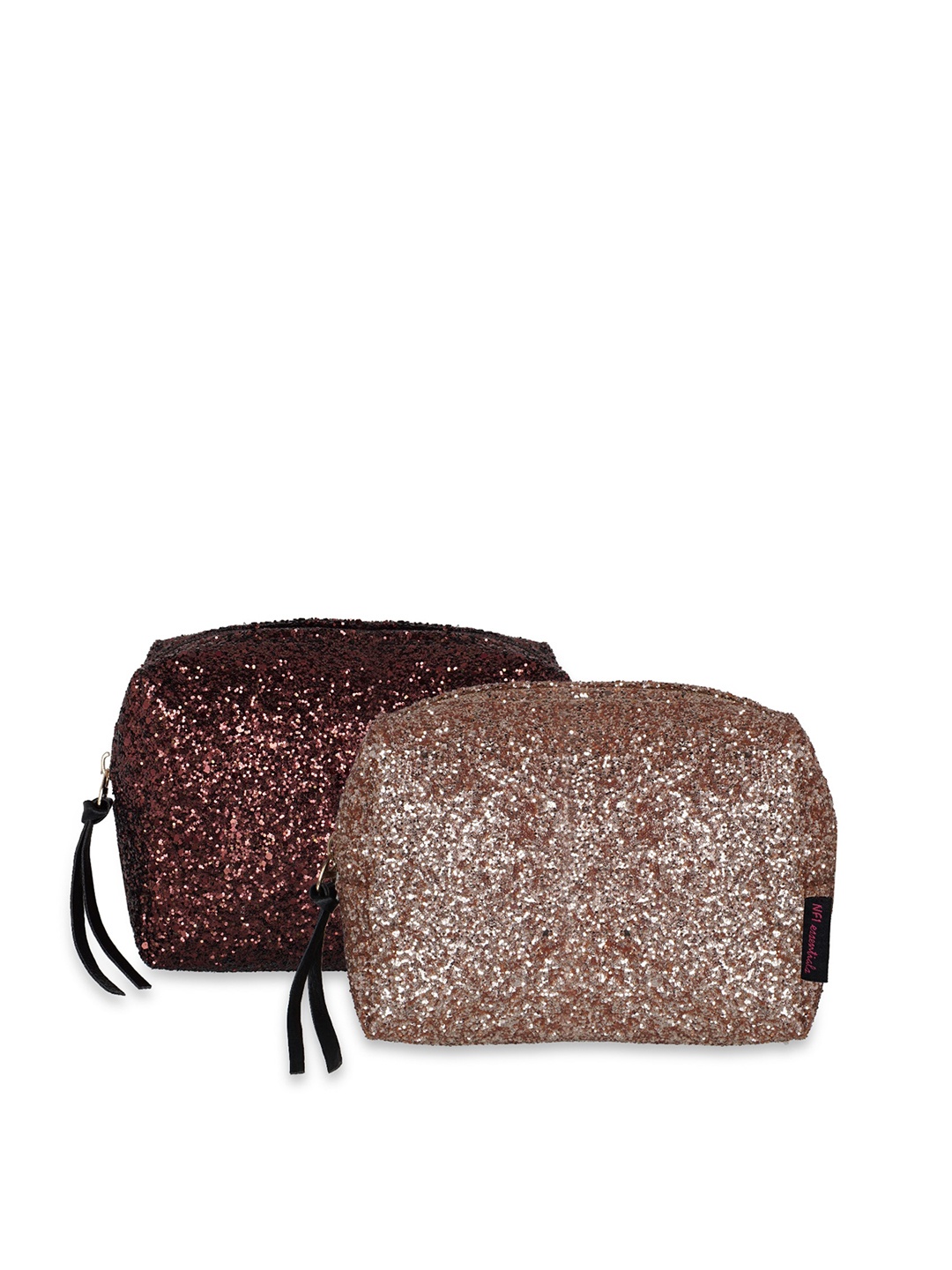 

NFI essentials Women Set Of 2 Solid Glittery Makeup Pouch, Gold